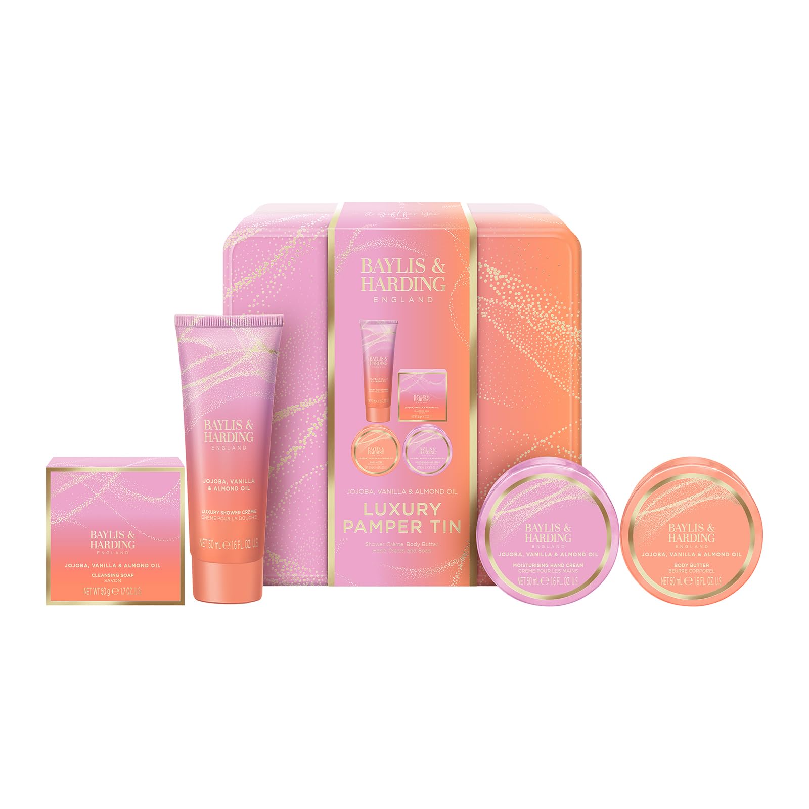Baylis & Harding Jojoba, Vanilla & Almond Oil Luxury Pamper Tin Gift Set - Vegan