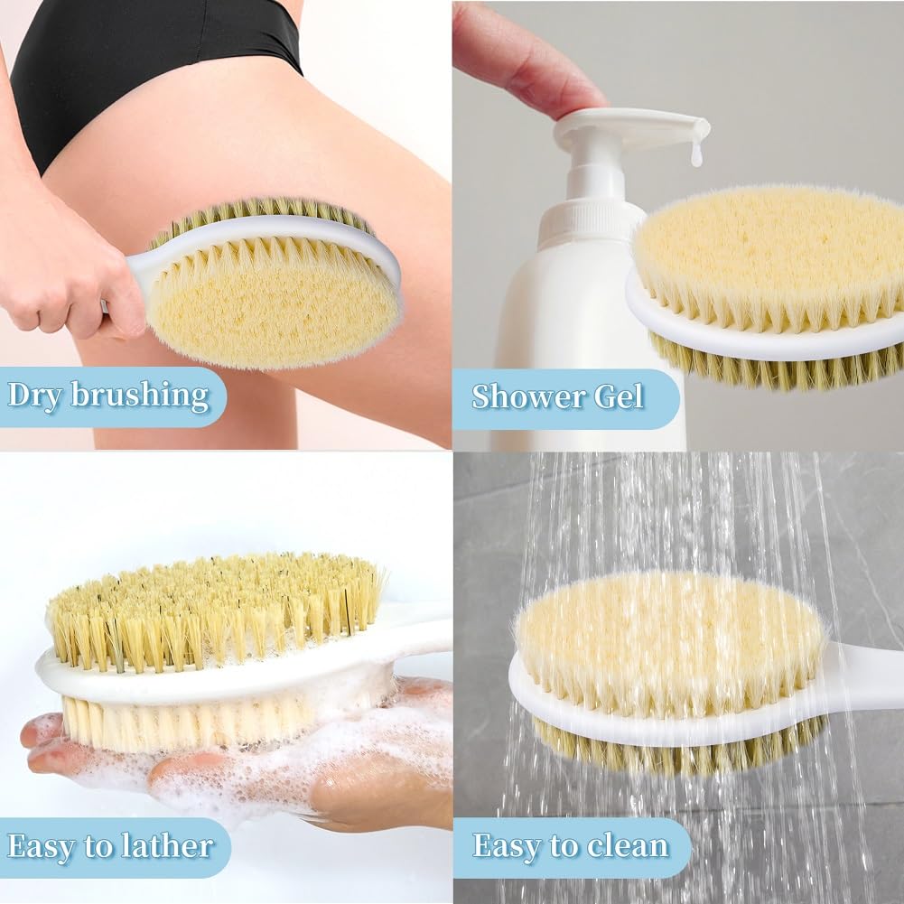 HORJOR Double-Sided Back Scrubber Brush with Long Non-Slip Handle - Wet/Dry Use 5