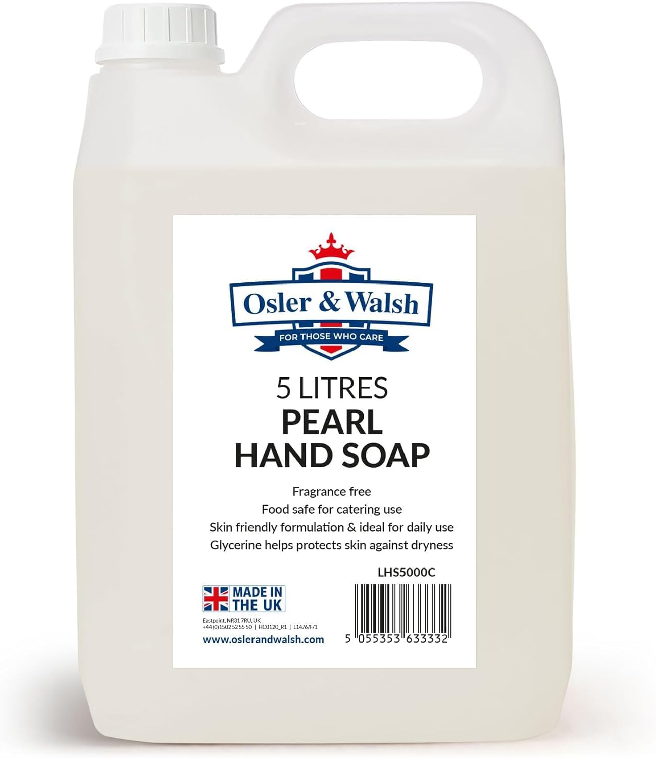 Osler & Walsh 5 Litre Pearl Hand Soap - Lightly Fragranced, Hydrating Liquid Wash