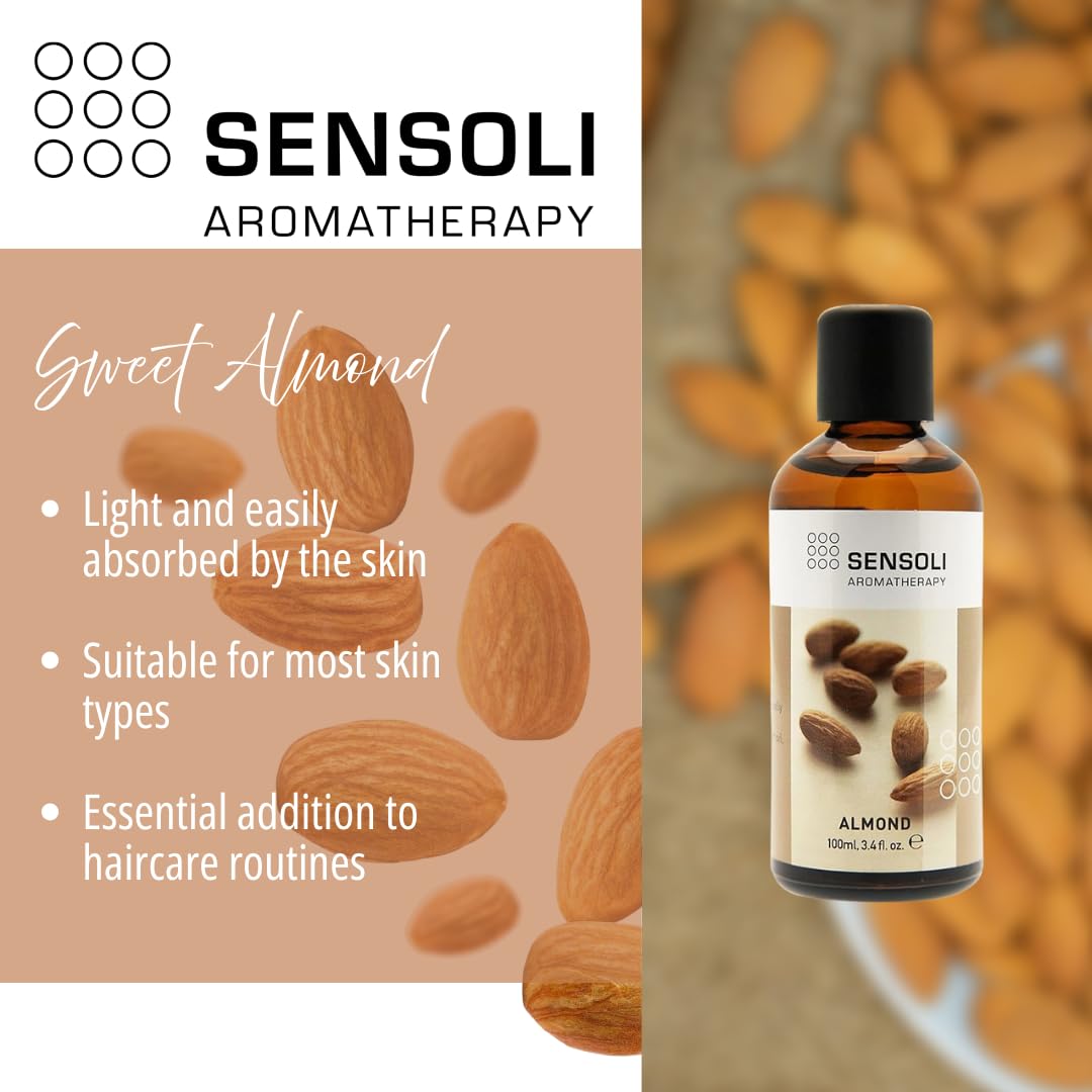 Sensoli 100% Pure Sweet Almond Oil 100ml - Natural Carrier Oil for Skin & Hair