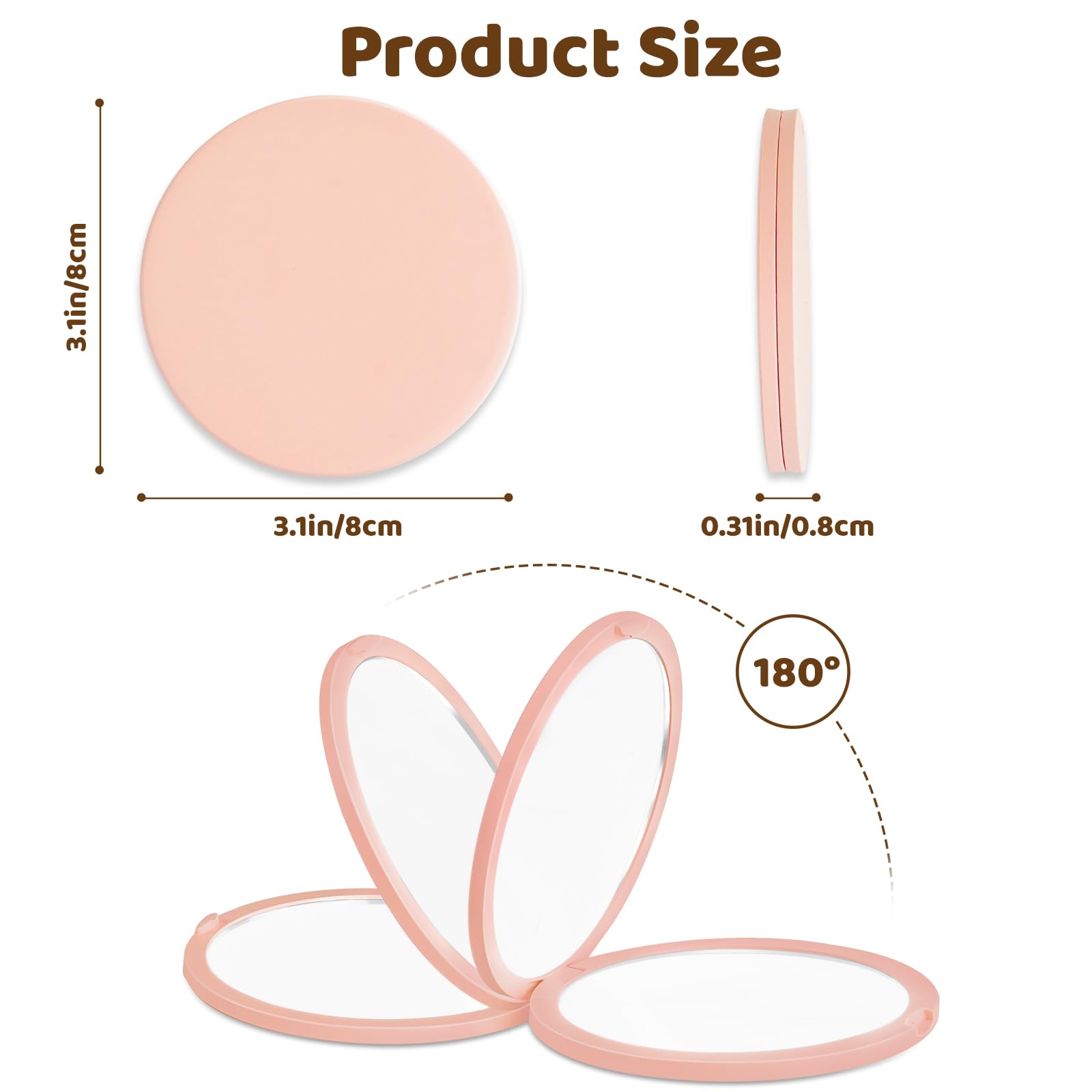 MOXYOY Compact Travel Makeup Mirror with 1X/3X Double-Sided Magnification, Pink 5