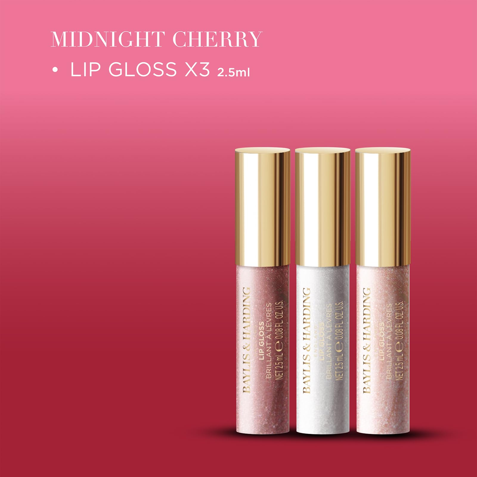 Baylis & Harding Midnight Cherry Glossy Lip Trio Gift Set - Vegan Friendly 3
