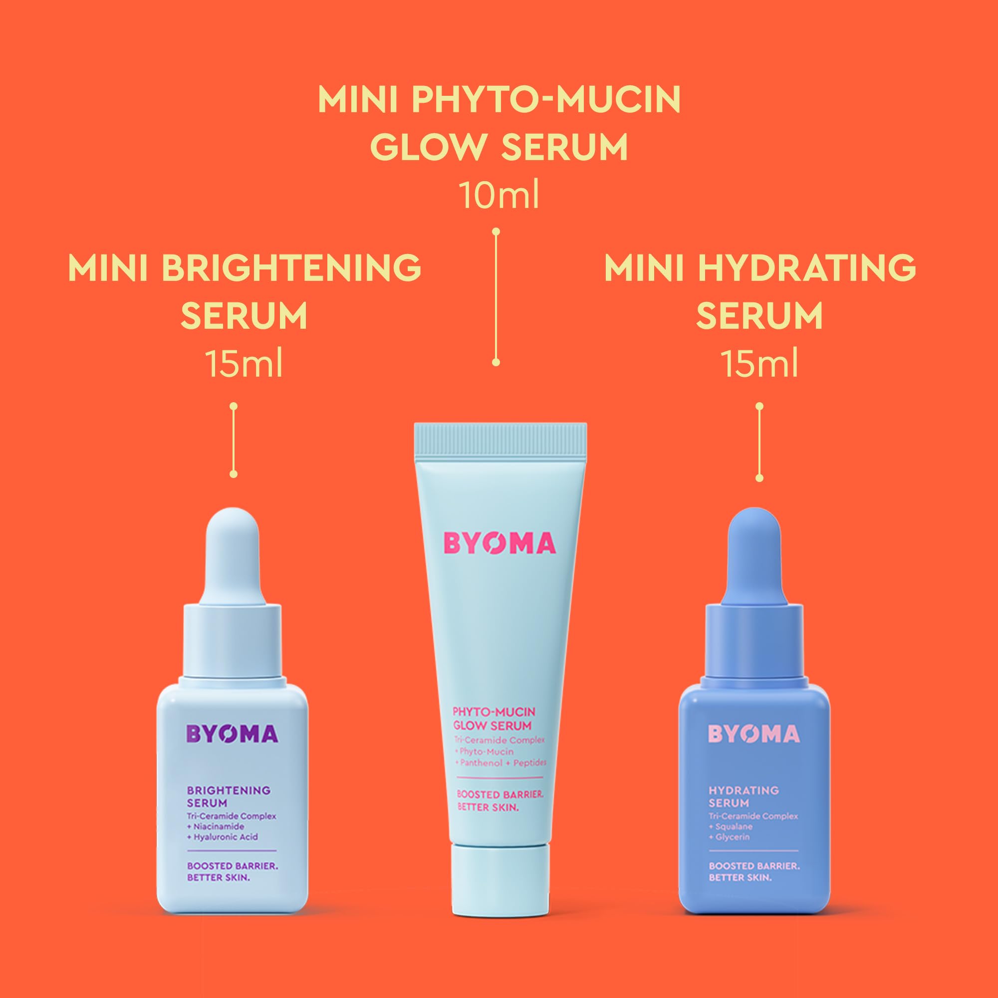 BYOMA Cosmic Glow Treat Trio – 15 ml aufhellende und feuchtigkeitsspendende Mini-Seren + 1