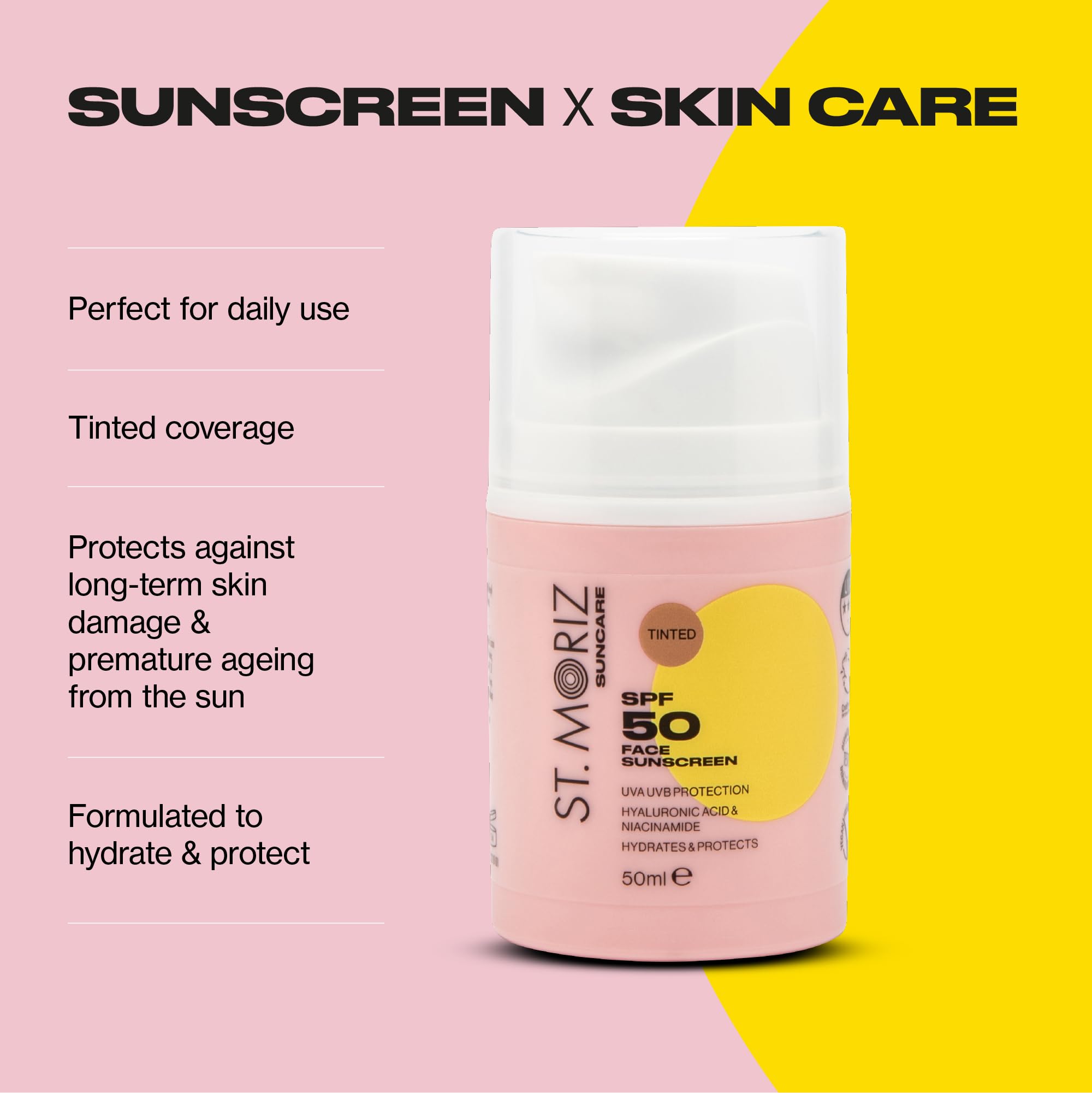 St. Moriz Suncare SPF 50 Tinted Face Sunscreen with Niacinamide and Hyaluronic Acid