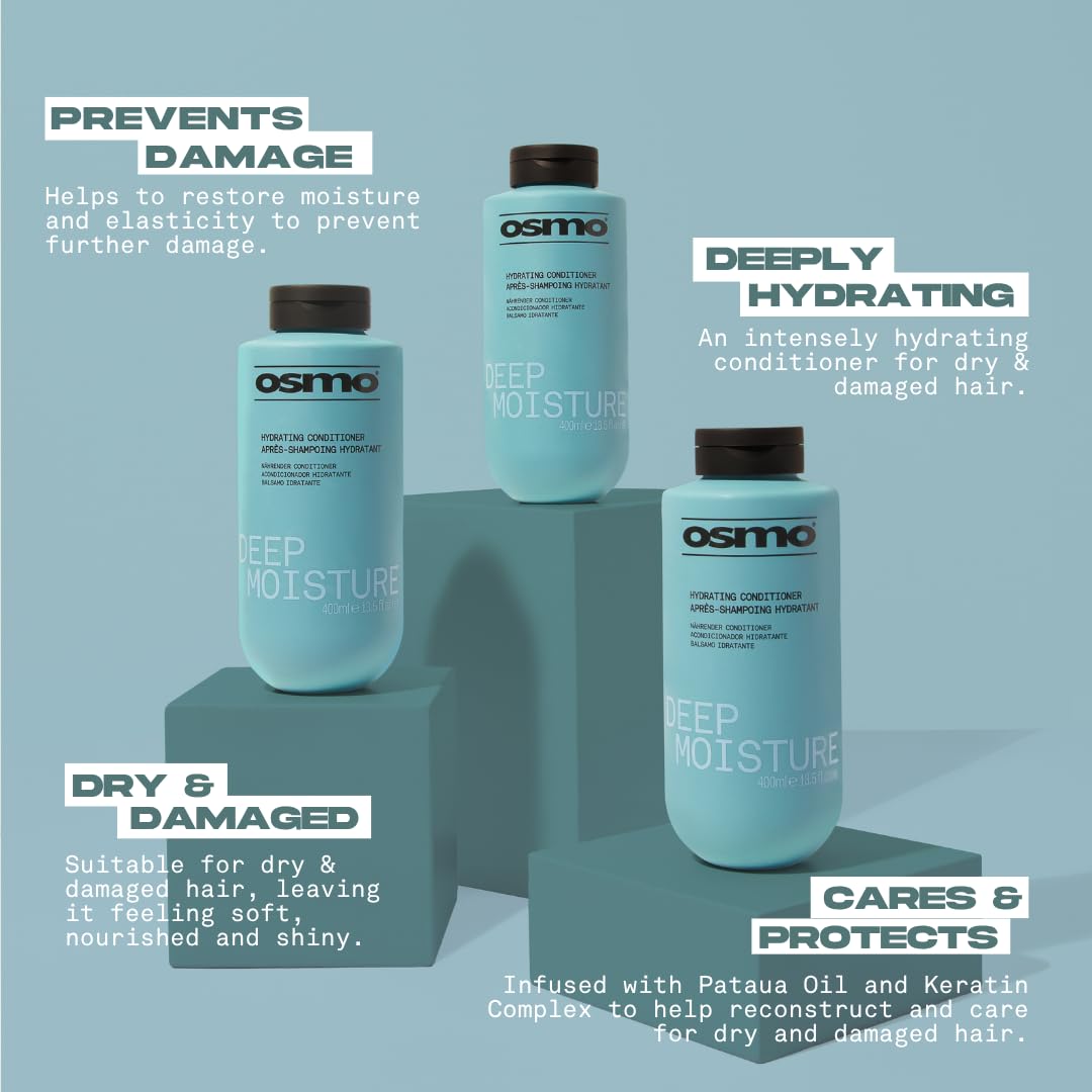 OSMO Deep Moisture Conditioner with Keratin Complex & Pataua Oil for Dry, Damaged Hair, 400ml