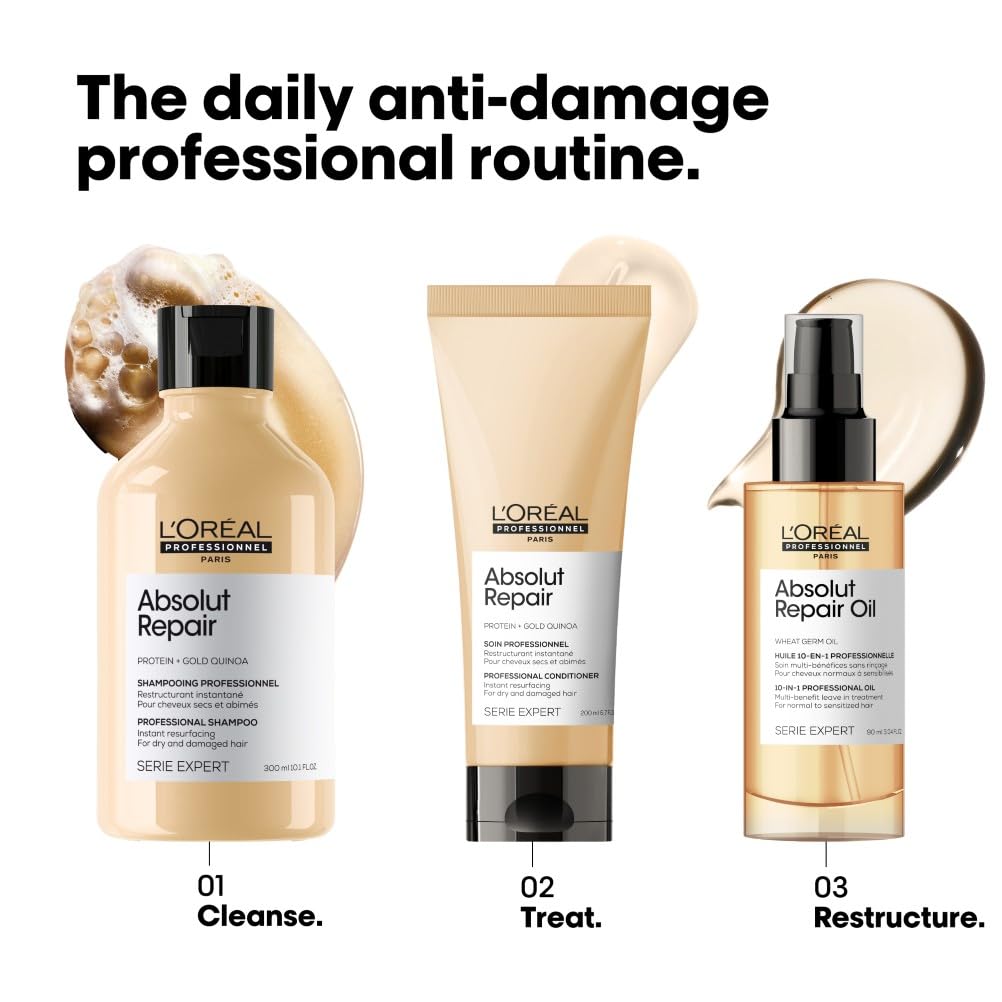 L'Oréal Professionnel Absolut Repair Conditioner 200 ml für trockenes Haar, für weicheres und glänzenderes Haar, spendet sofort Feuchtigkeit und verleiht ein leichtes Haargefühl. 4