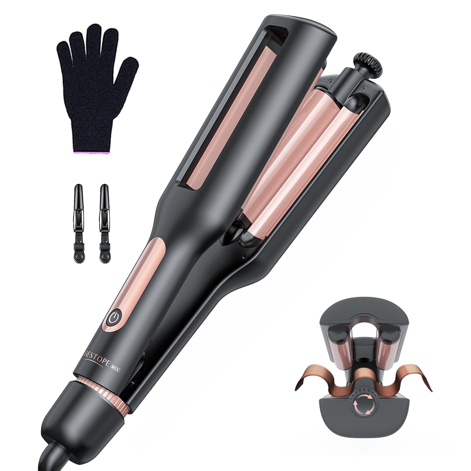 BESTOPE MIX 4-In-1 Adjustable Wave Curling Iron - 22/25/32/38mm Ionic Beach Waver