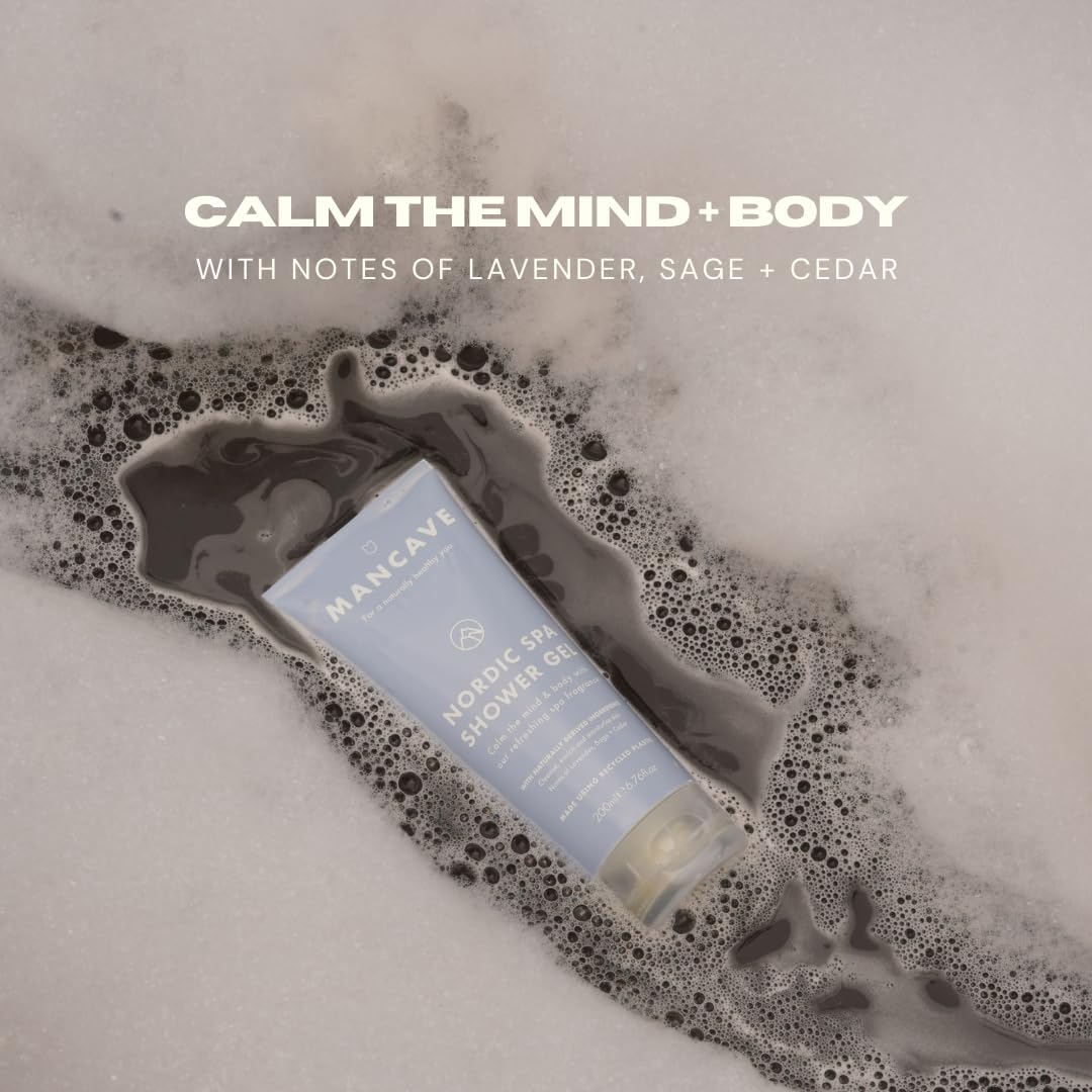 ManCave Nordic Spa Shower Gel for Men - Vegan, Natural Ingredients with Lavender & Cedar