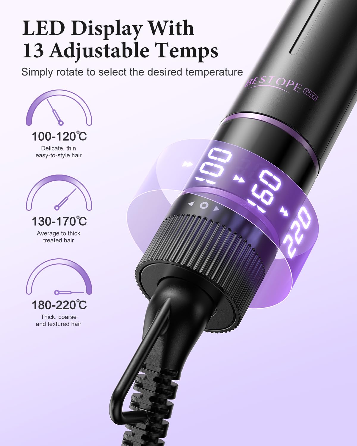 BESTOPE PRO 5-in-1 Hair Styling Set: Curling Wand, Straightener, Thermal Brush & 13 Temp Controls 3