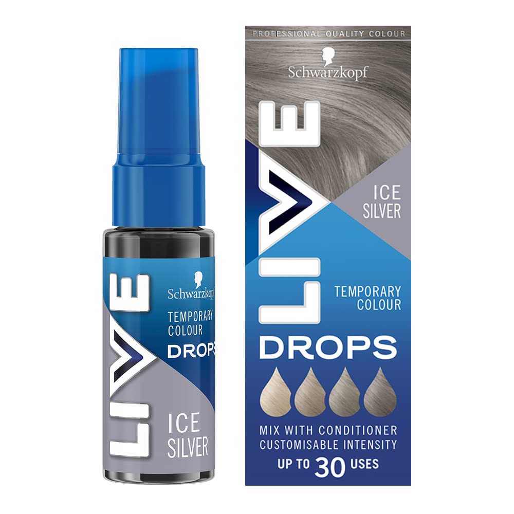 Schwarzkopf LIVE Colour Drops Ice Silver Temporäre Haarfarbe, 30 ml, für coloriertes Haar