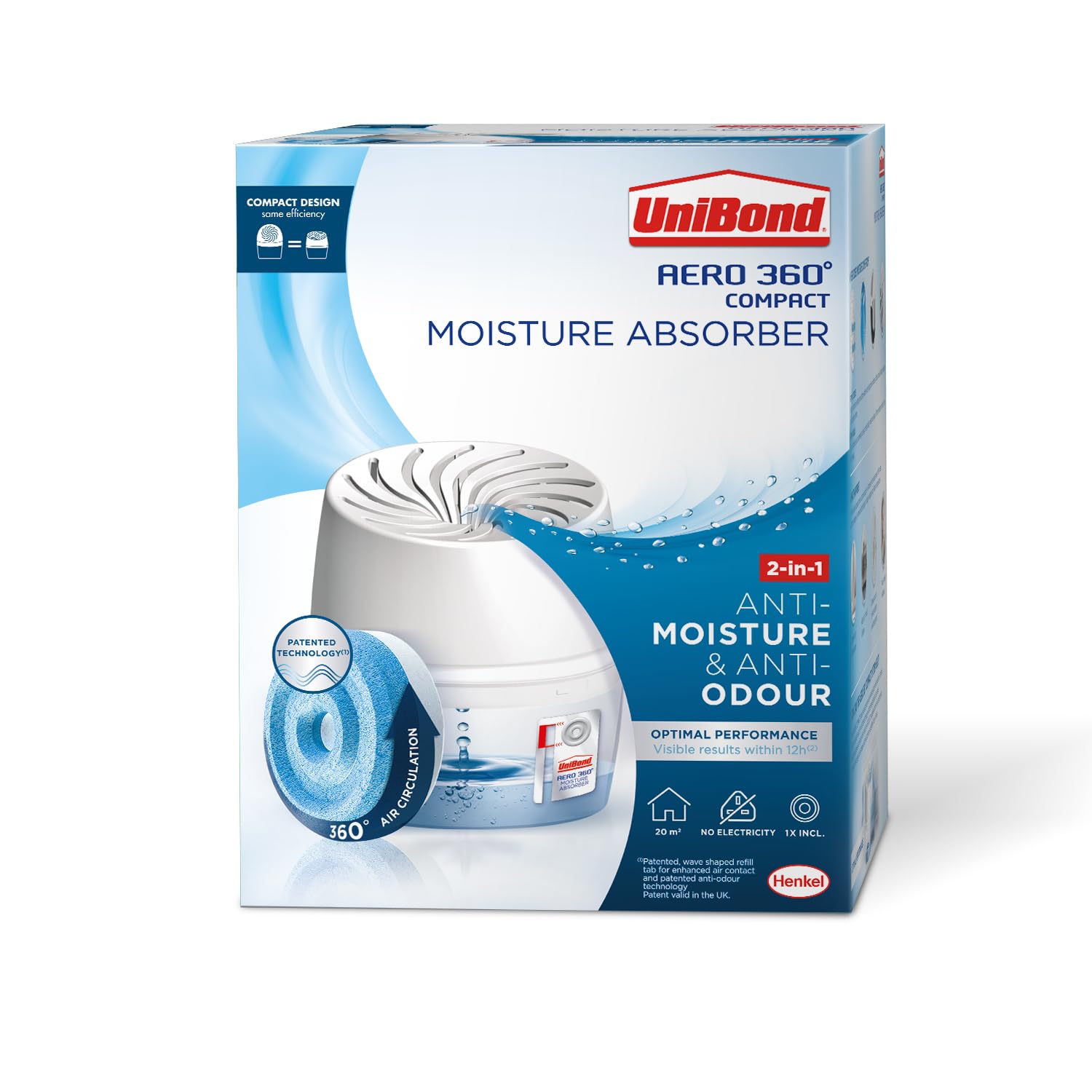 UniBond AERO 360° Humidity Absorber with 1x Refill, Dehumidifier for Rooms up to 20m² 2