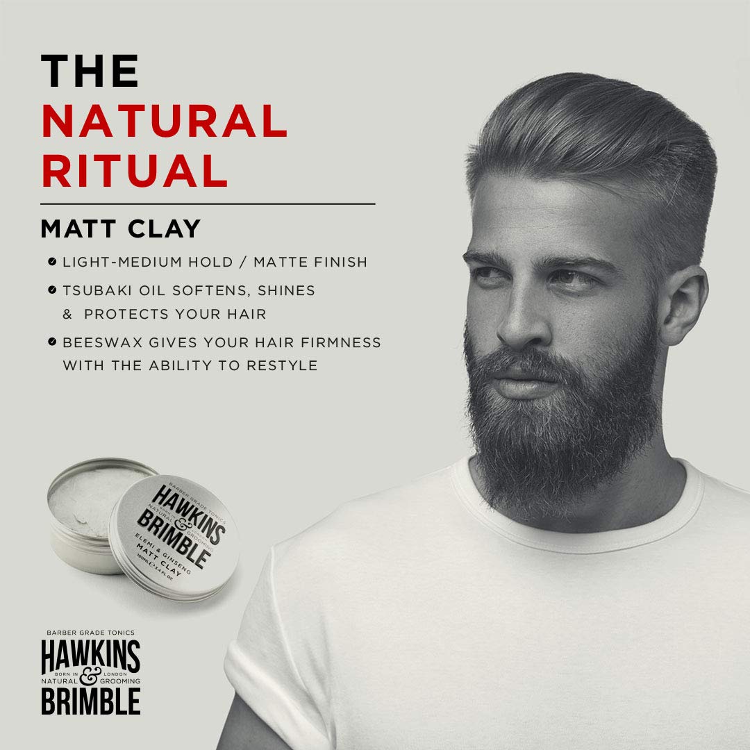 Hawkins & Brimble Matt Clay 100ml - Non Greasy Matte Hair Styling for Men with Elemi & Ginseng Scent 8
