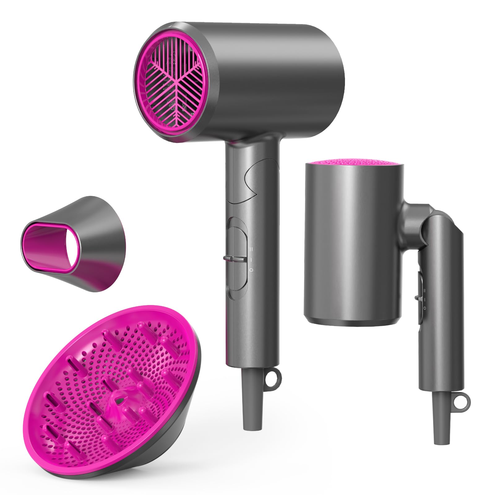 AROEVE 1800W Foldable Ionic Hair Dryer with 2 Speeds, 3 Heat Settings, and Attachments