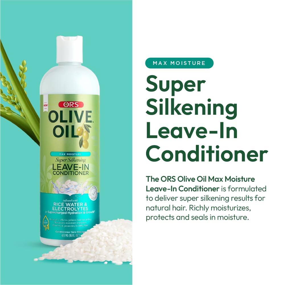 ORS Olive Oil Leave-In Conditioner with Rice Water for Ultimate Moisture & Detangling - 473ml