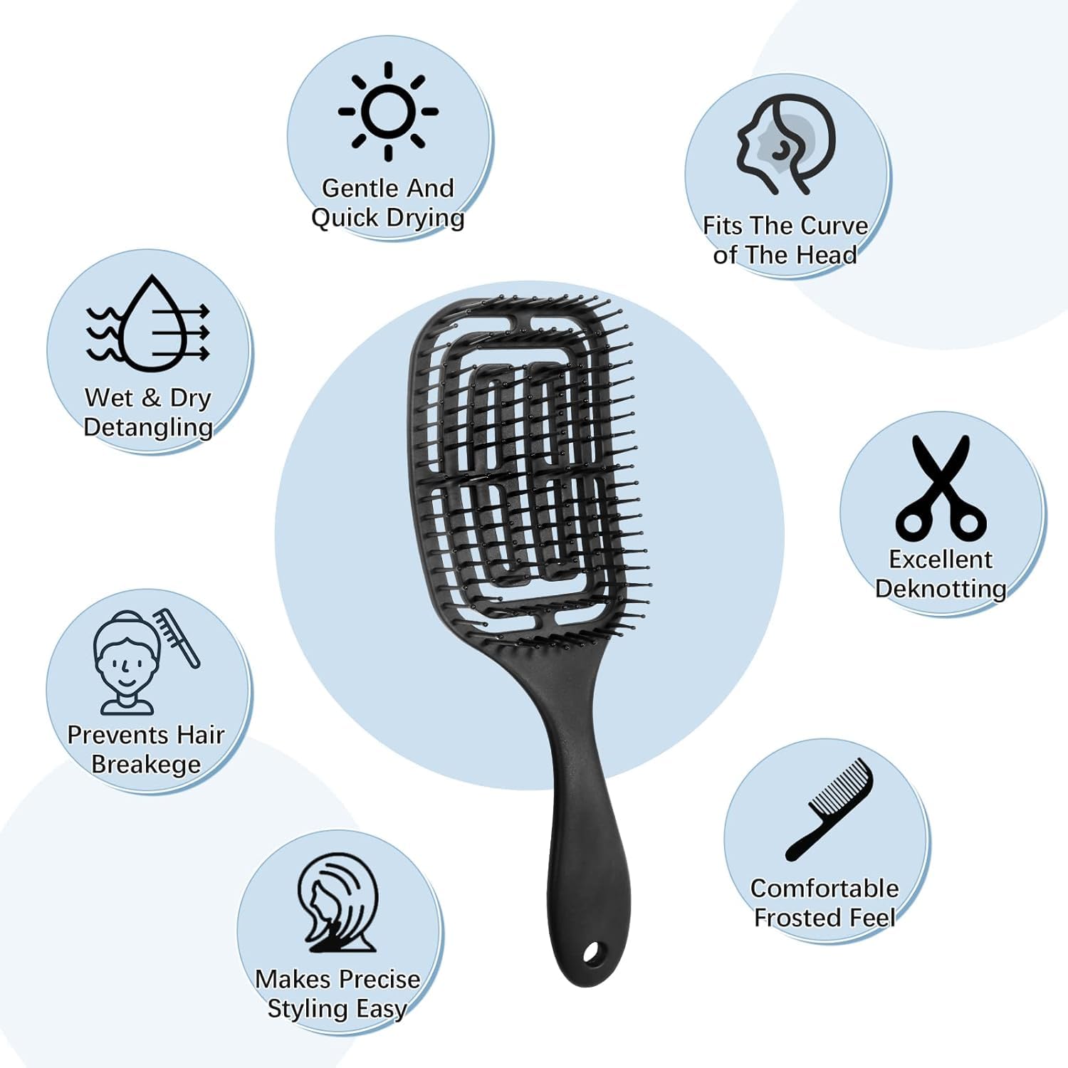 Vinabo 2 Pcs Detangling Hair Brush Set for Curls, Long Hair - Wet/Dry Use Massage Brush for Women, Men, Children