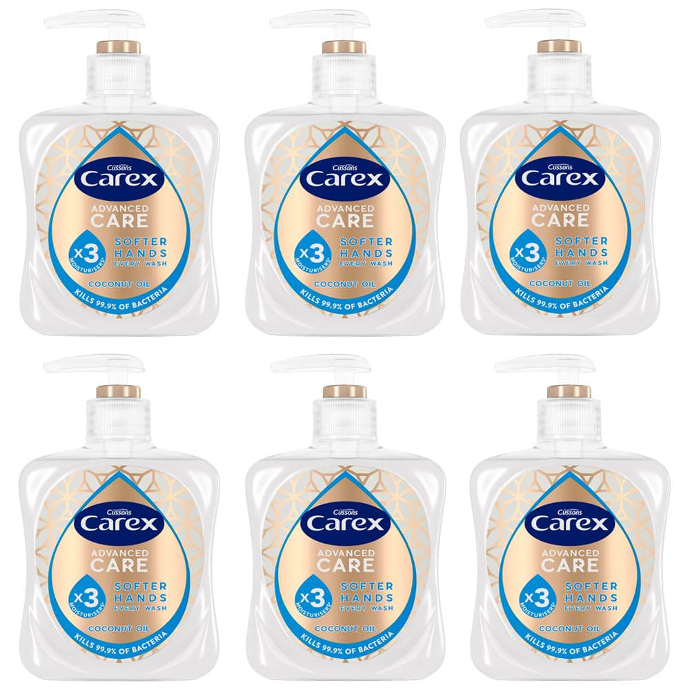 CAREX Advanced Care Moisturising Antibacterial Hand Wash, Coconut Scent, 6 x 250ml Bulk Pack