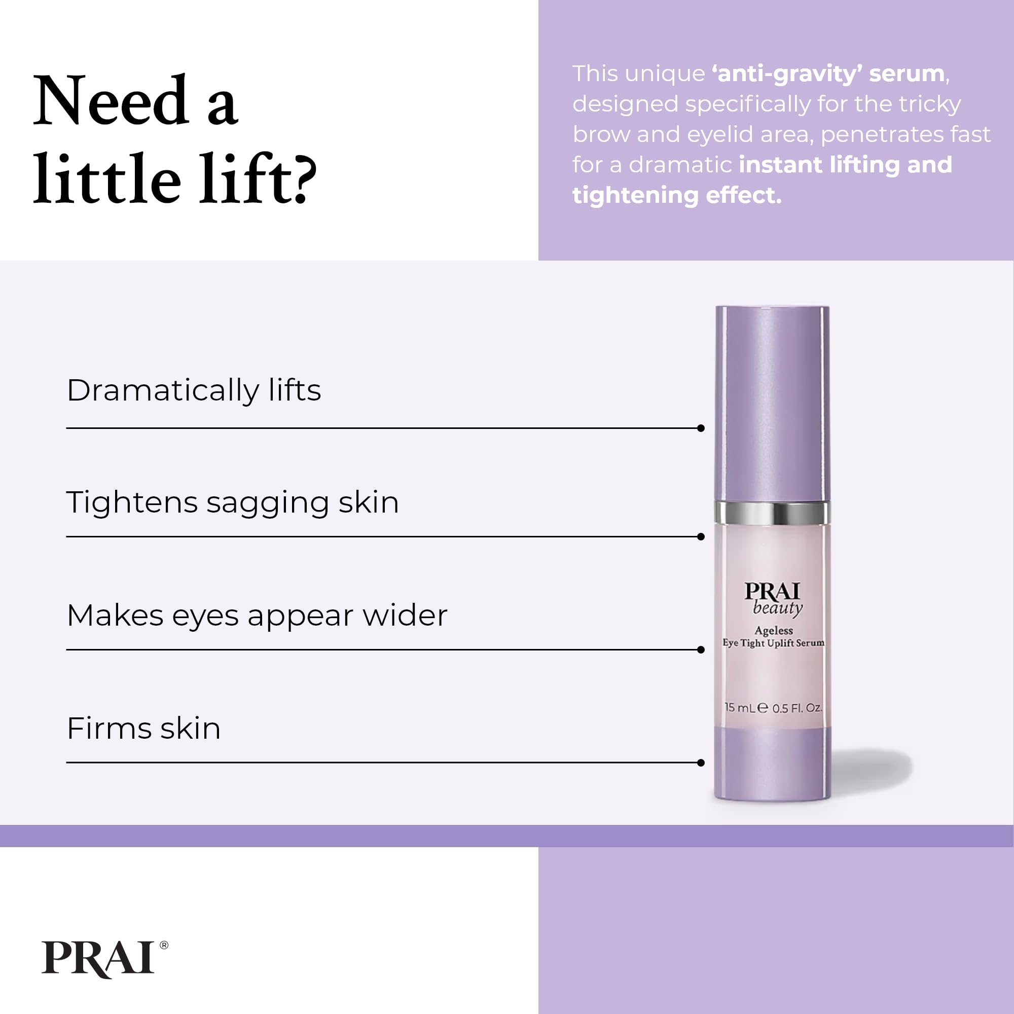 PRAI Beauty Ageless Eye Tight Uplift Serum with Glycerin for Instant Lift