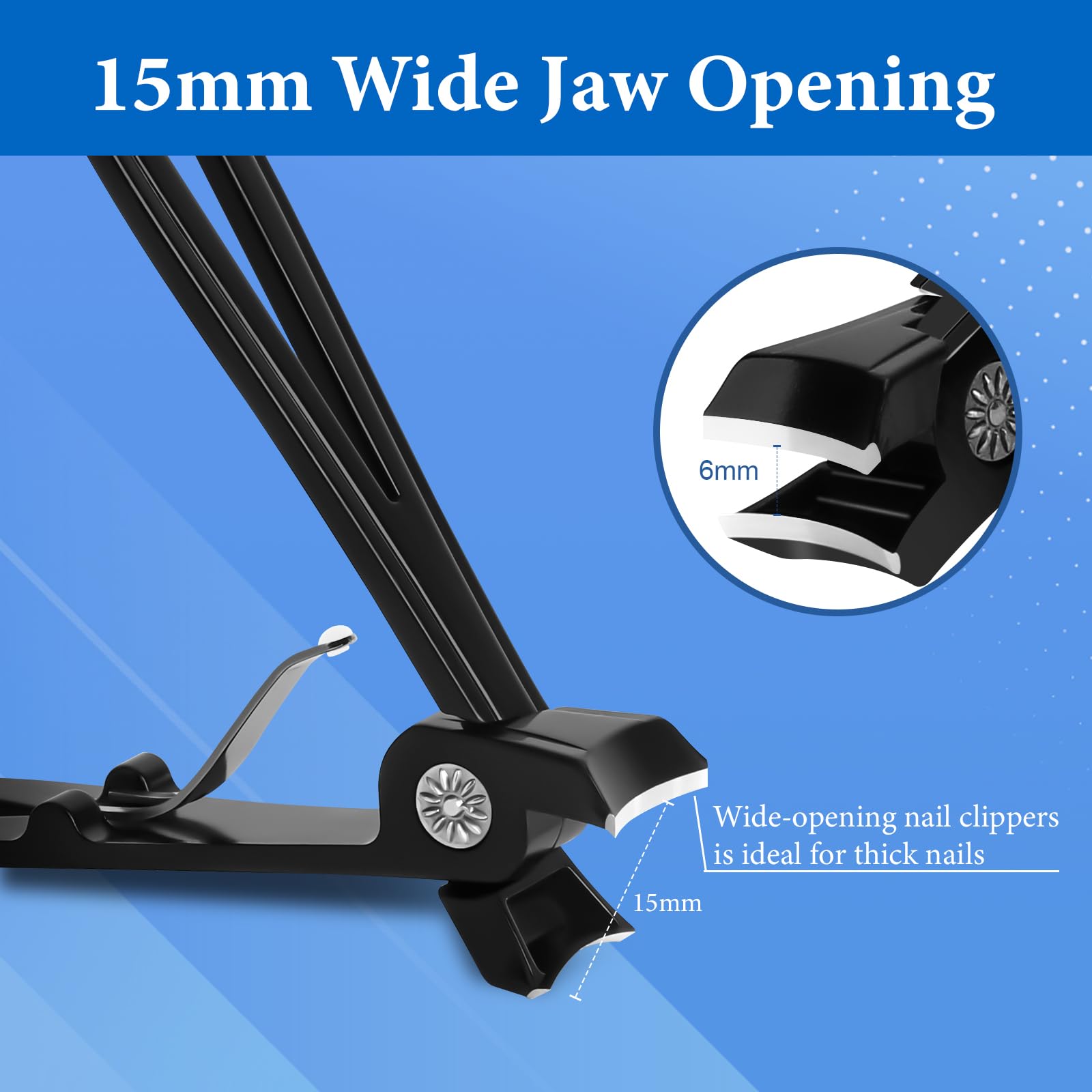 Euqvunn Heavy Duty Stainless Steel Toenail Clippers with 15mm Wide Opening