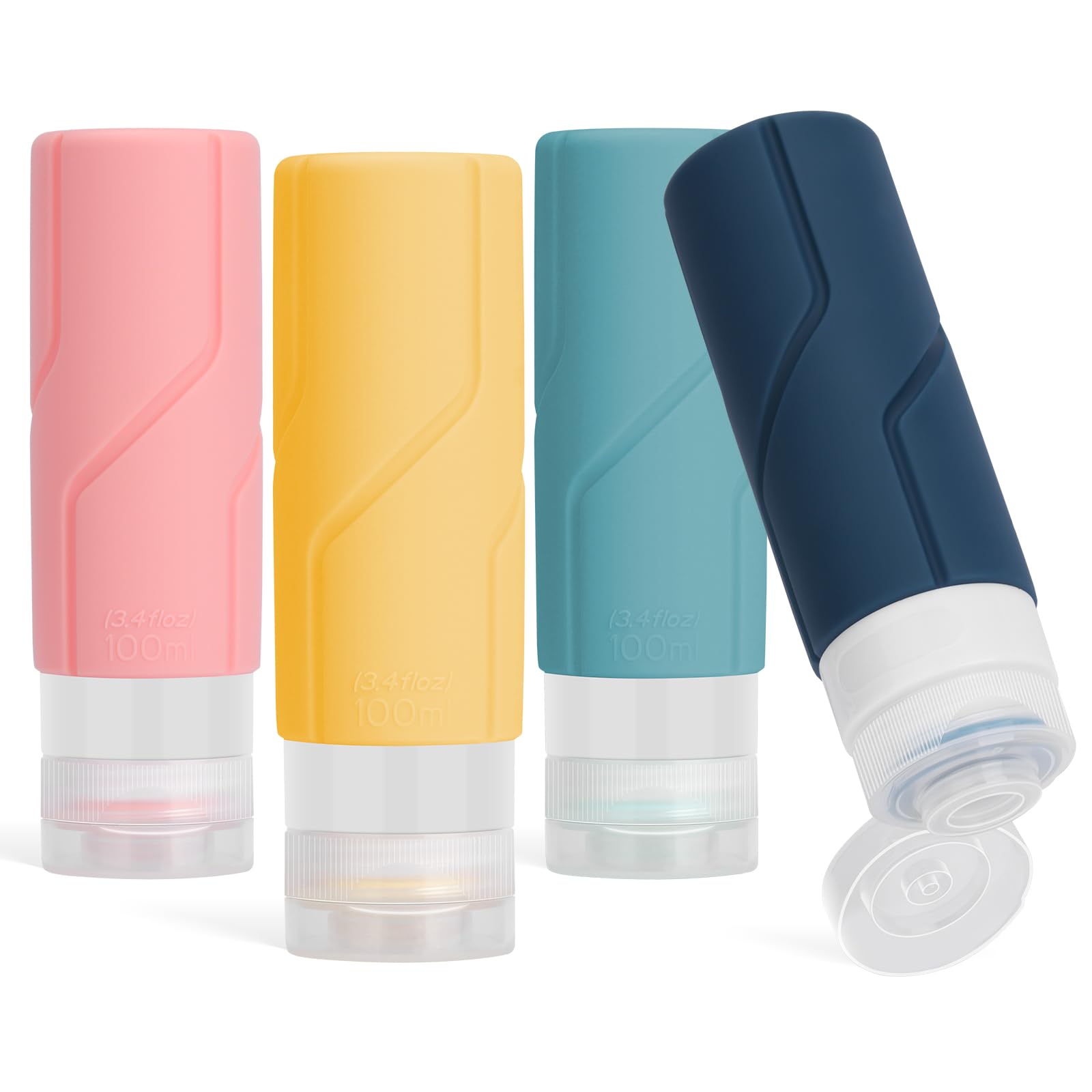 Alyvisun 4 Pack 100ml Refillable Silicone Travel Bottles for Toiletries - Leak-proof