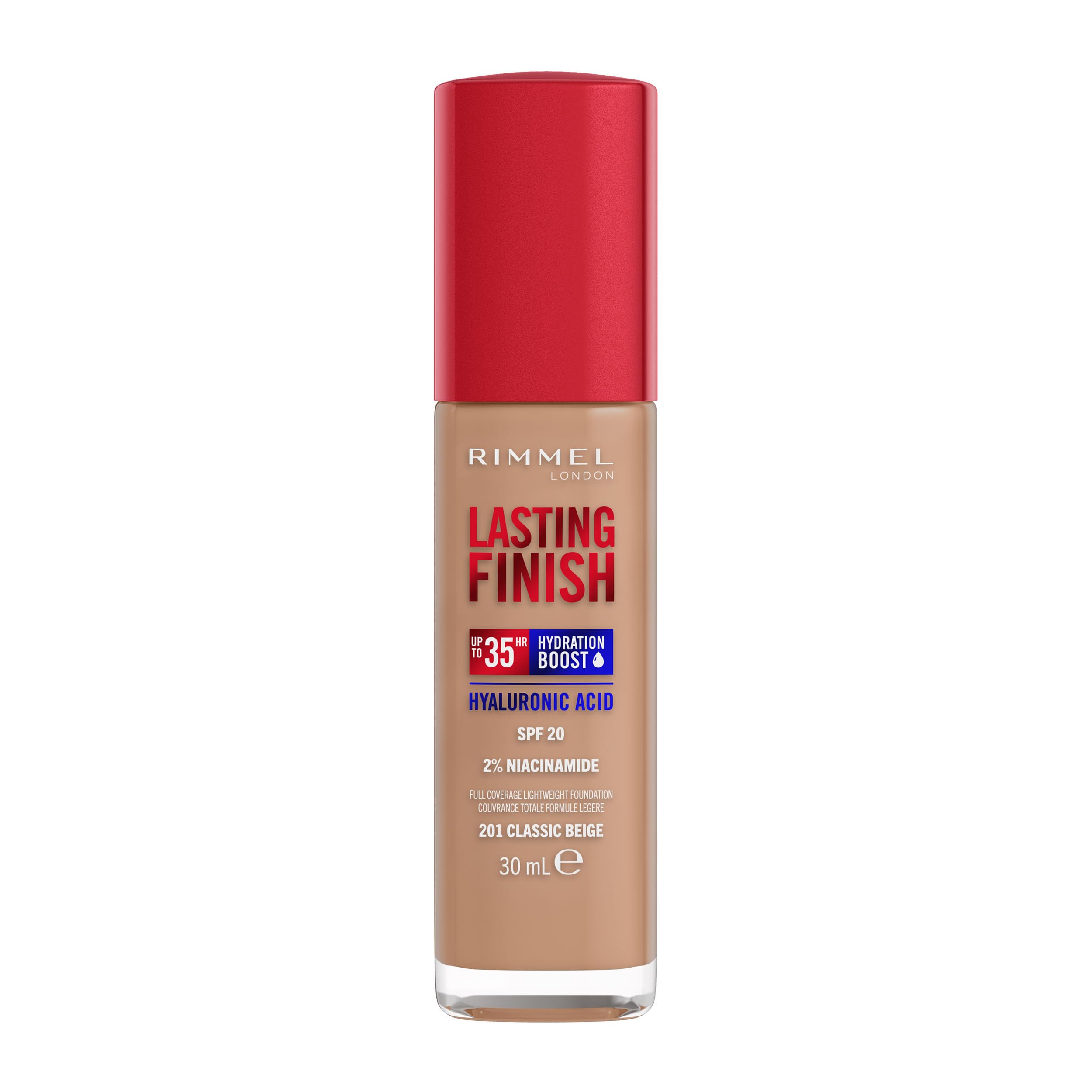 Rimmel Lasting Finish 35Hr Foundation 201 Classic Beige - Full Coverage, Hydrating, SPF20