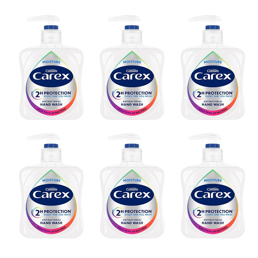 CAREX 2 Hour Protection Antibacterial Moisture Hand Wash, Vitamin E Enriched, Unscented (6 x 250ml Bulk)