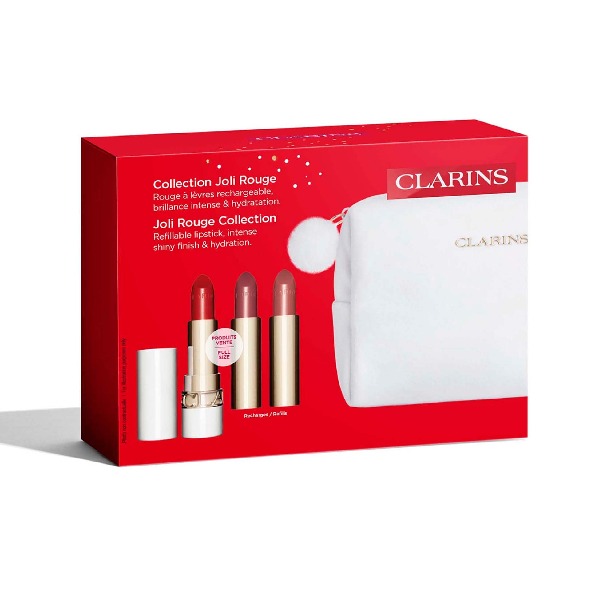 CLARINS Joli Rouge Collection Gift Set with 3 Full Size Lipsticks & Refillable Case 3