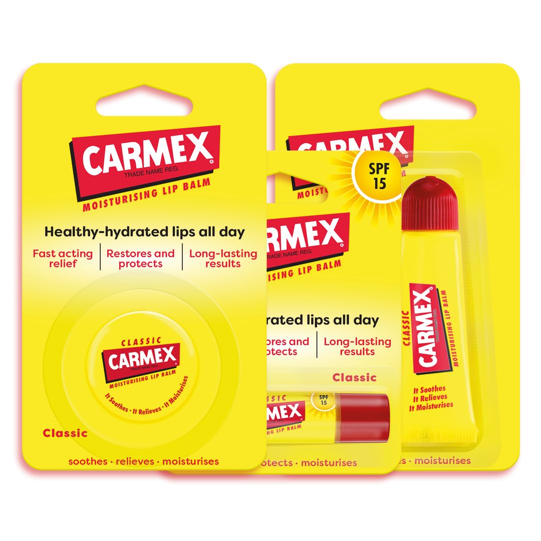 Carmex Classic Lip Balm Set (Stick, Pot & Tube) with SPF 15 for Intense Hydration 6