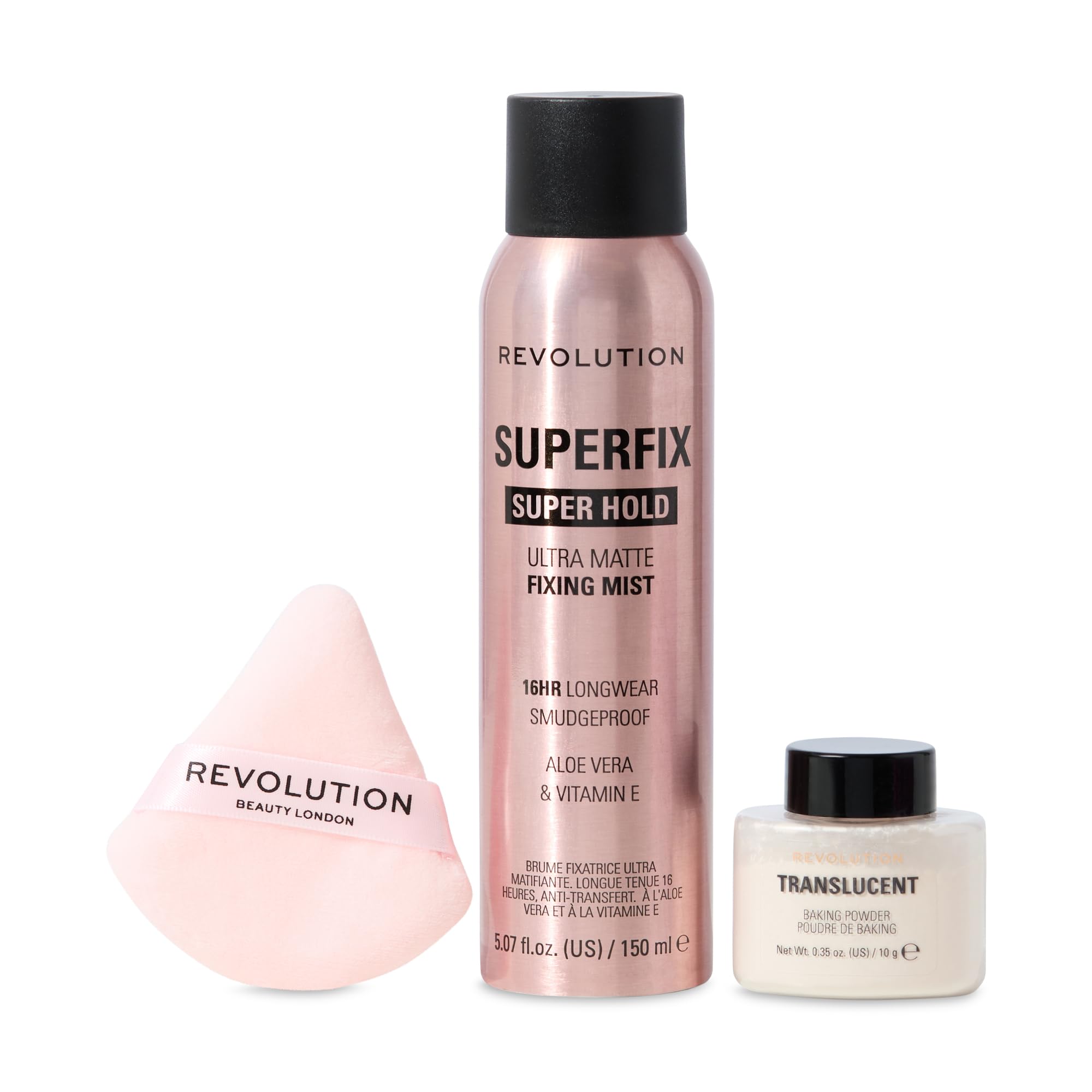 Revolution Superstar Bake & Set Duo: Fixing Spray, Translucent Loose Powder & Puff