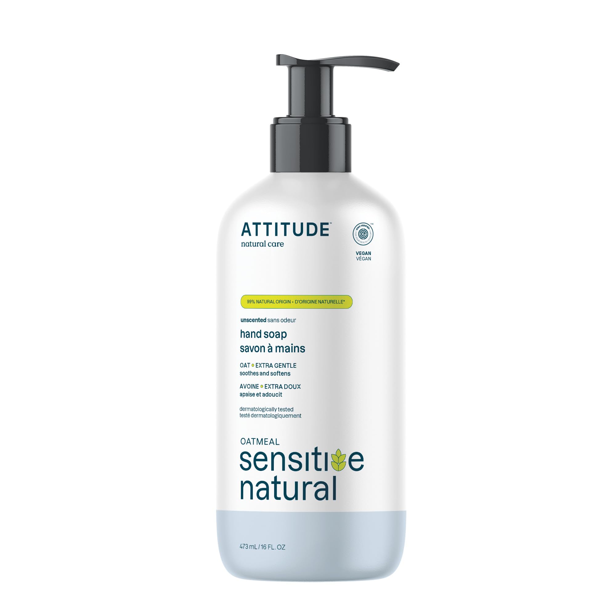 ATTITUDE Sensitive Natural Unscented Hand Soap with Oat Extract, EWG Verified