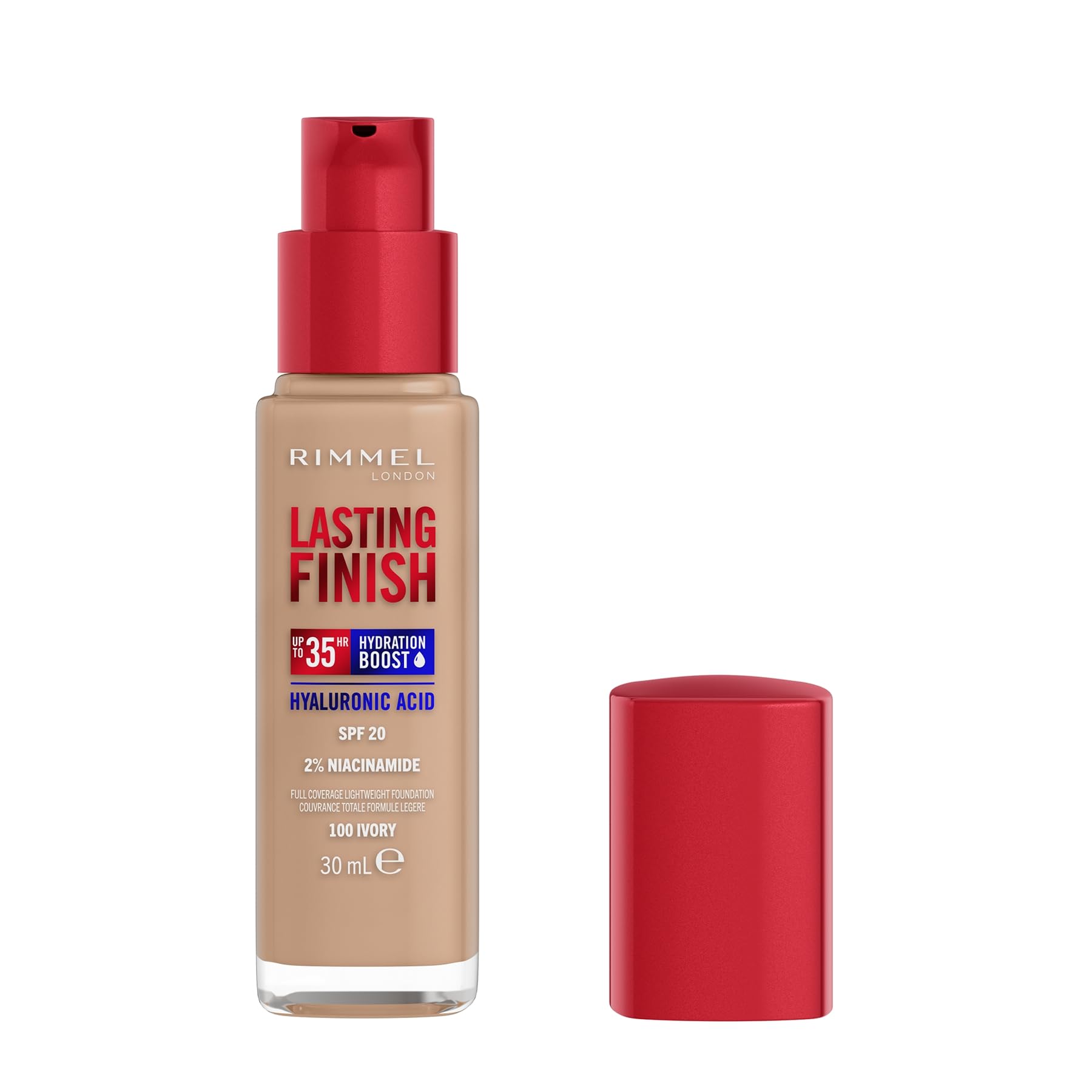 Rimmel Lasting Finish 35Hr Foundation 100 Ivory - Full Coverage, Hydrating, SPF20