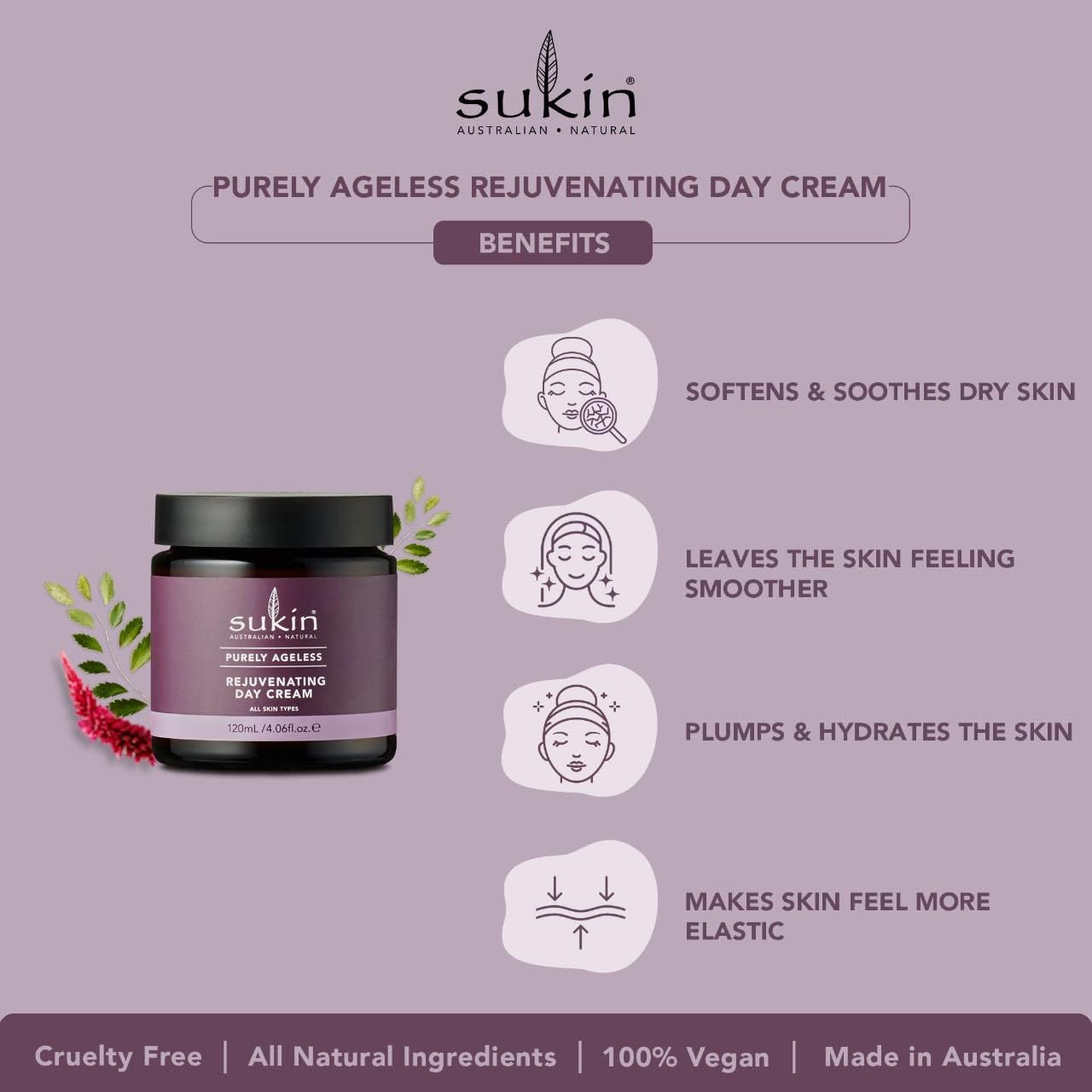 Sukin Purely Ageless Rejuventating Day Cream 120ml with Vitamin E 5