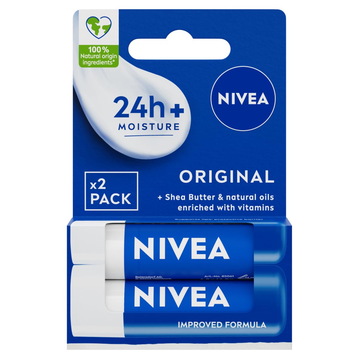 NIVEA Original Care Duo Pack Lip Balm Moisturiser (2x 4.8g) with Shea Butter