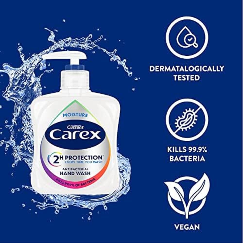 CAREX 2 Hour Protection Antibacterial Moisture Hand Wash, Vitamin E Enriched, Unscented (6 x 250ml Bulk) 3