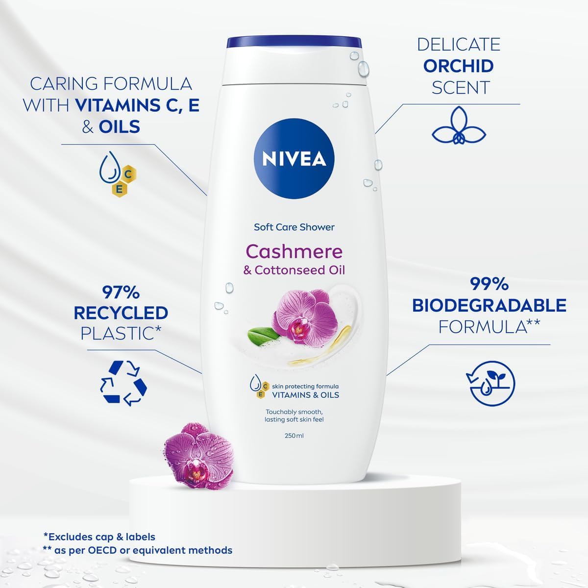 Nivea Cashmere & Cotton Oil Shower Gel with Vitamin C & E, 250ml