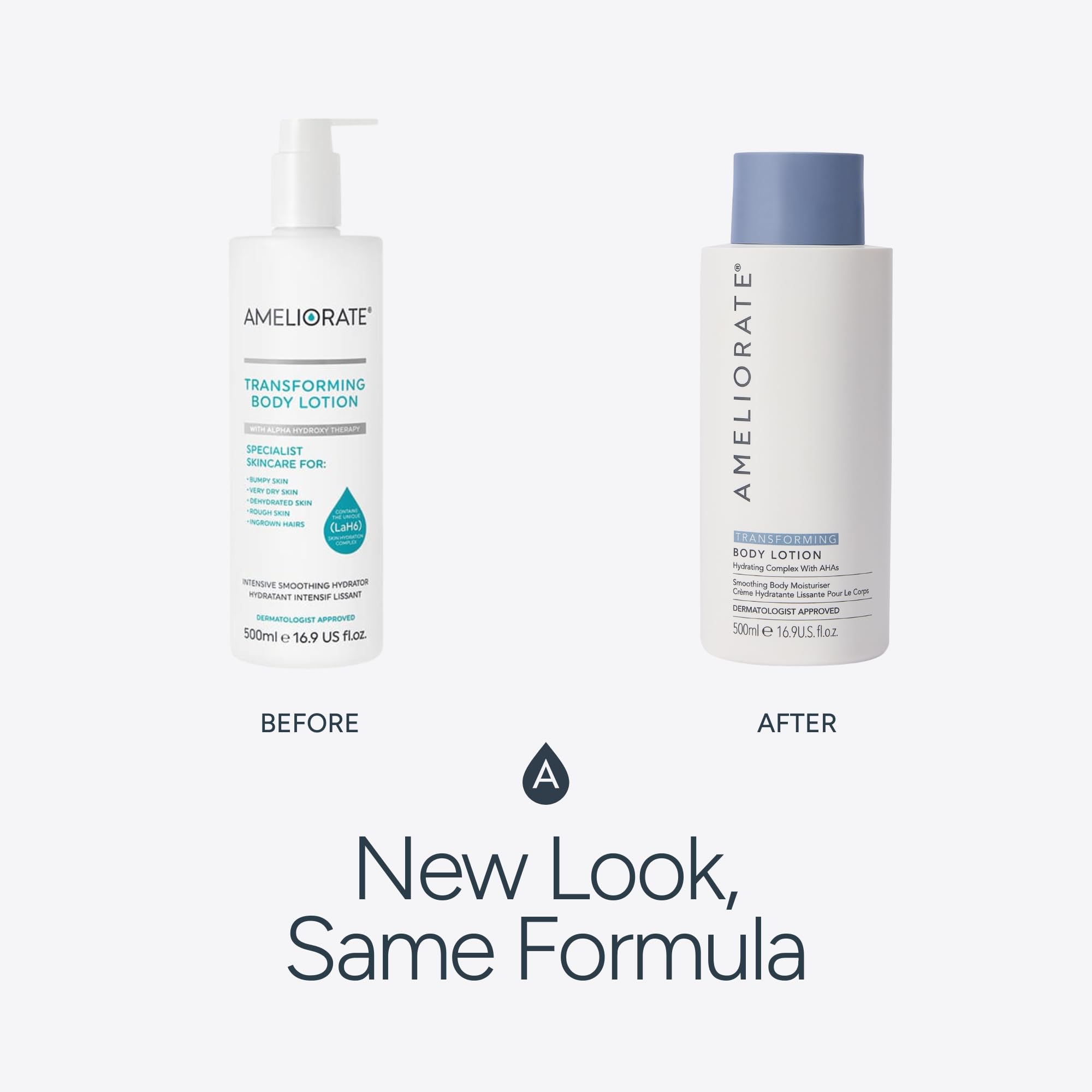 AMELIORATE Transforming Body Lotion 500ml for KP, Bumpy Skin & Ingrown Hairs with Lactic Acid 7