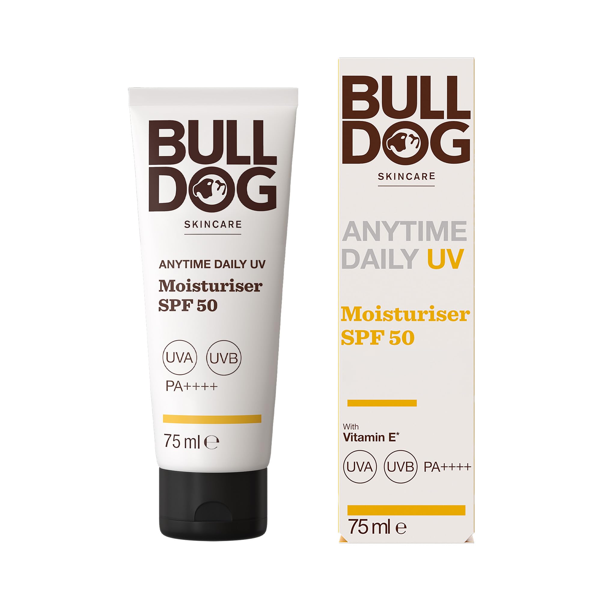 BULLDOG SKINCARE Anytime Tages-UV-Feuchtigkeitscreme LSF 50 für Männer 75 ml, Safrangelb