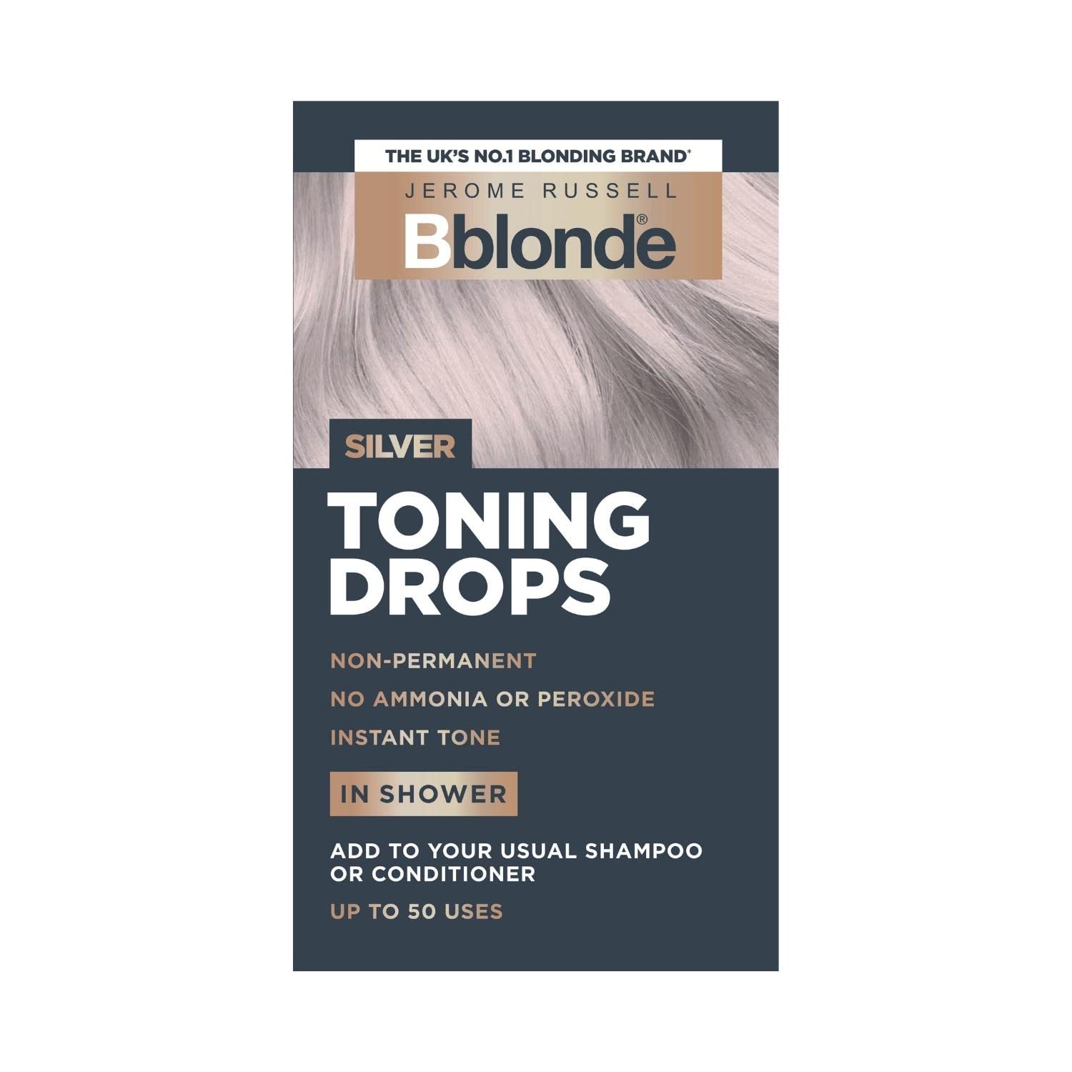 Jerome Russell Bblonde Silver Toning Drops – Nicht-permanenter Silbertoner für blondes Haar, frischt die Haarfarbe auf und erhält sie, Tropfen mit Shampoo oder Spülung unter der Dusche hinzufügen, 50 Anwendungen, 1