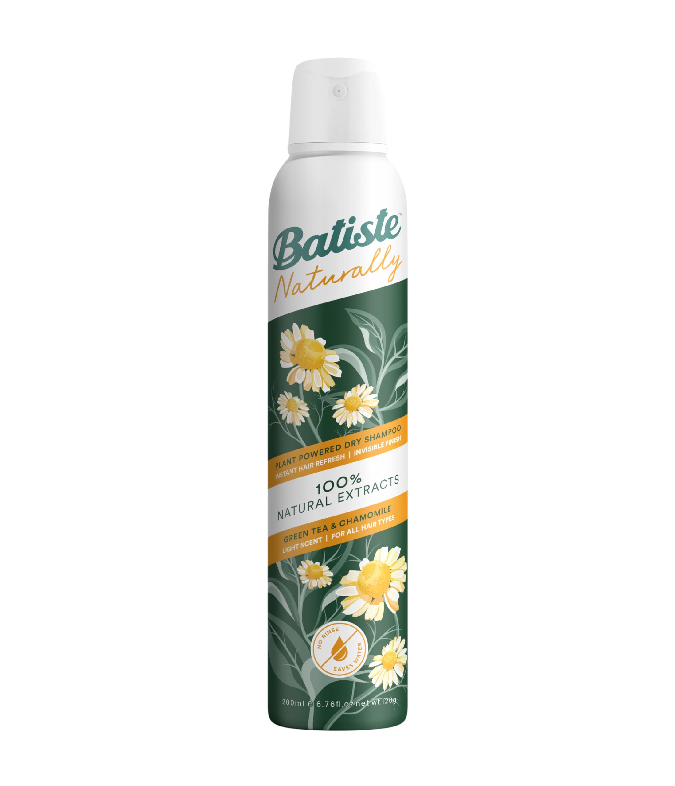 Batiste Naturally Green Tea & Chamomile Dry Shampoo Spray for Instant Hair Refresh 200ml