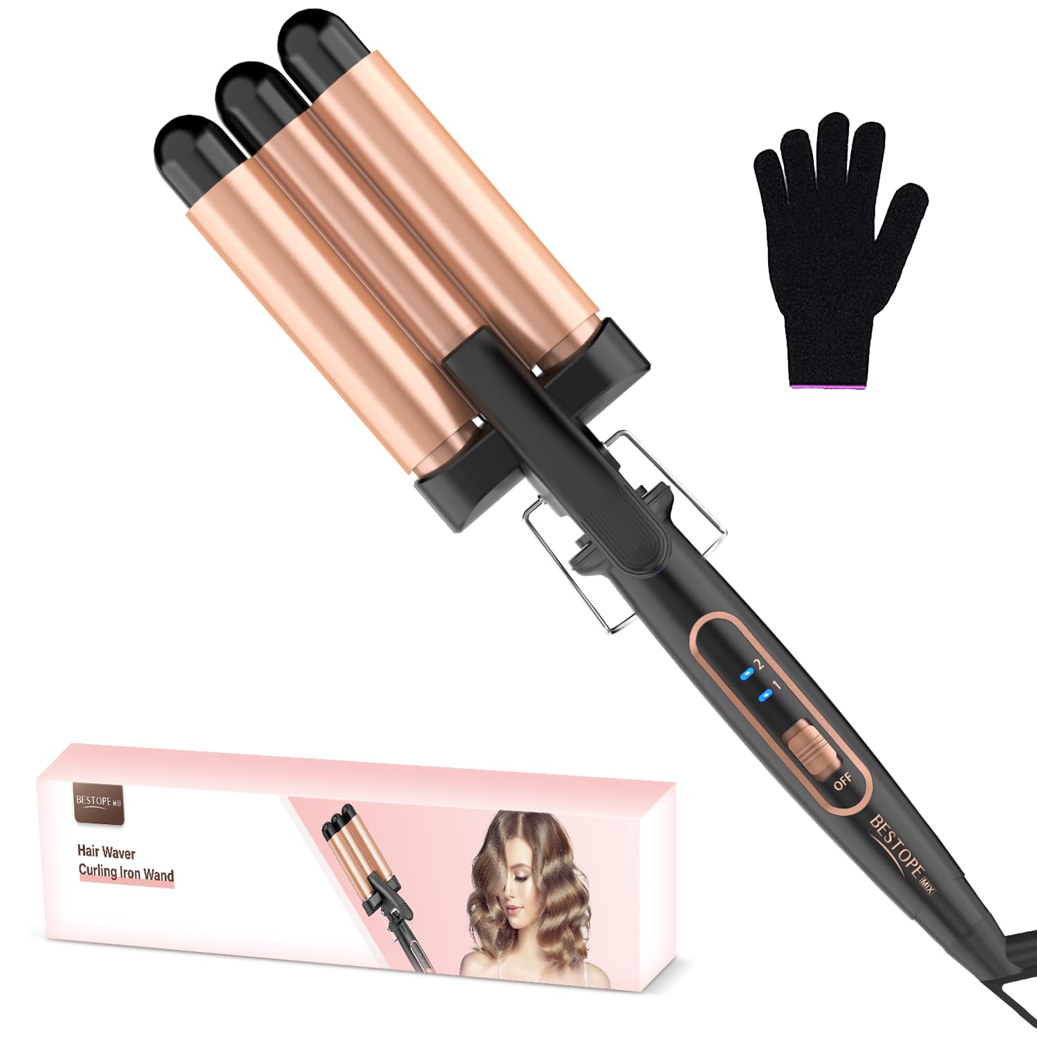 BESTOPE MIX 3 Barrel Hair Waver Crimpers for Women - Dual Voltage & Adjustable Temp