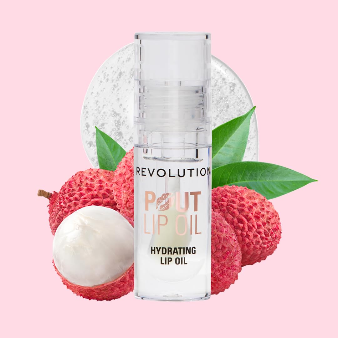 Revolution Pout Lip Oil in Lychee Clear - Nourishing Tinted High Shine, Vegan & Cruelty-Free 6