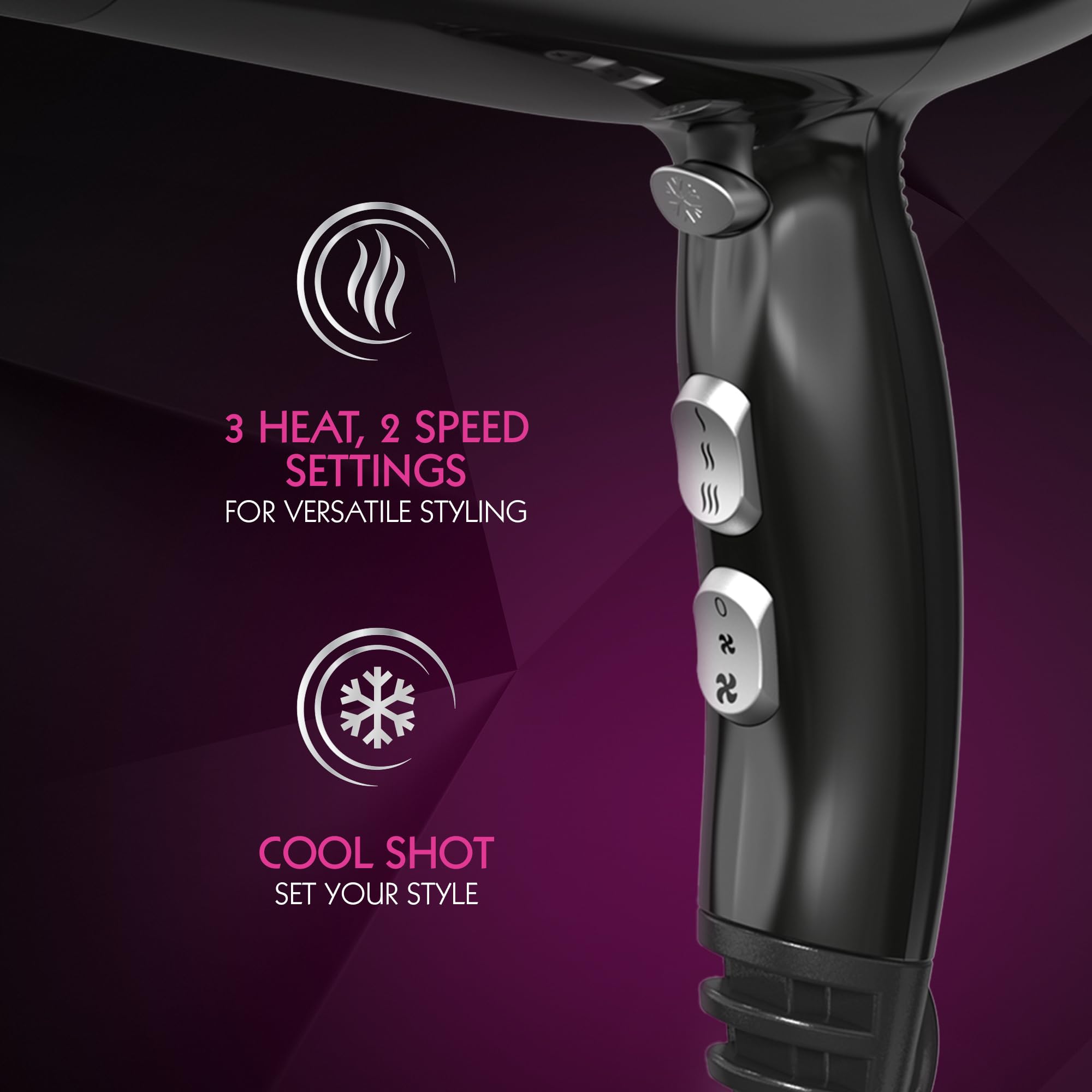 Wahl Power Shine 2000W Hair Dryer with Diffuser, Cool Shot, and 3 Heat Settings 3