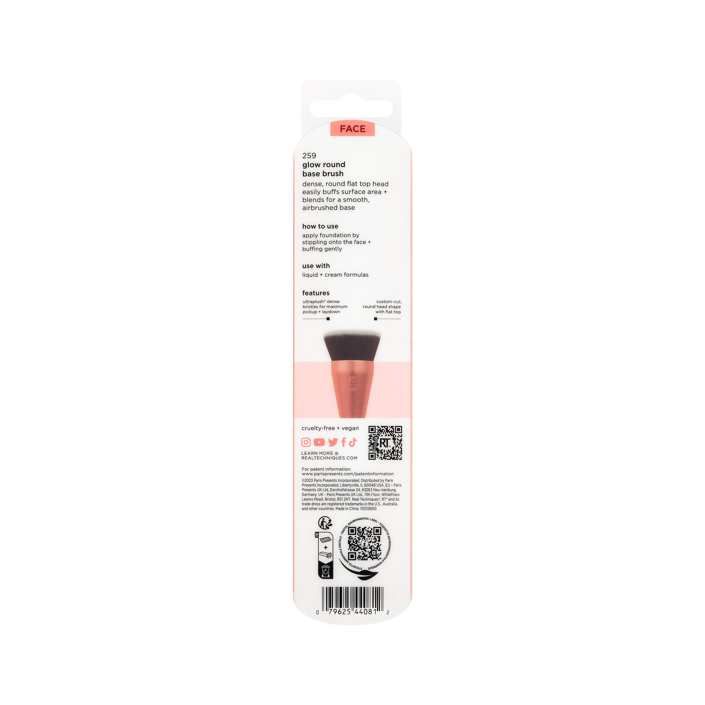 Real Techniques Glow Rundpinsel für flüssiges und cremiges Make-up, flacher Foundationpinsel zum Verblenden und Auftragen von deckenden Produkten, dichte Synthetikborsten, vegan und tierversuchsfrei, 1 Stück 9