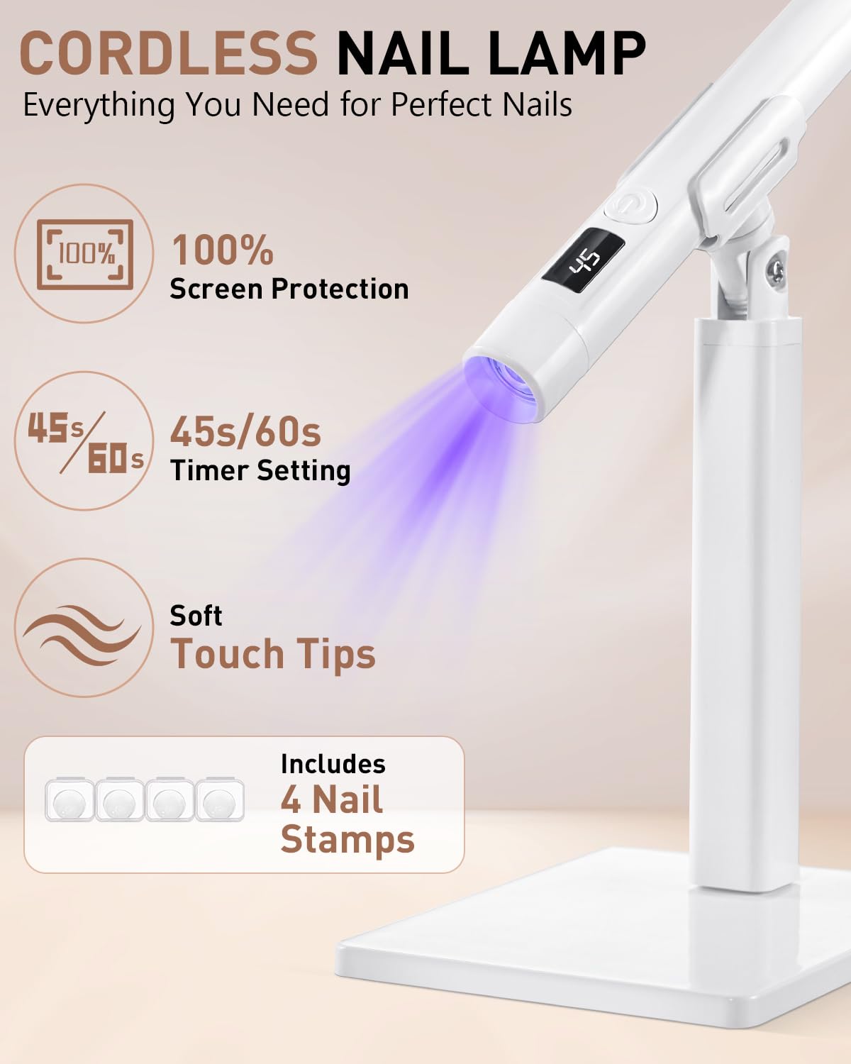 Lychico Handheld UV LED Nail Lamp with Stand for Cordless Gel-X Curing