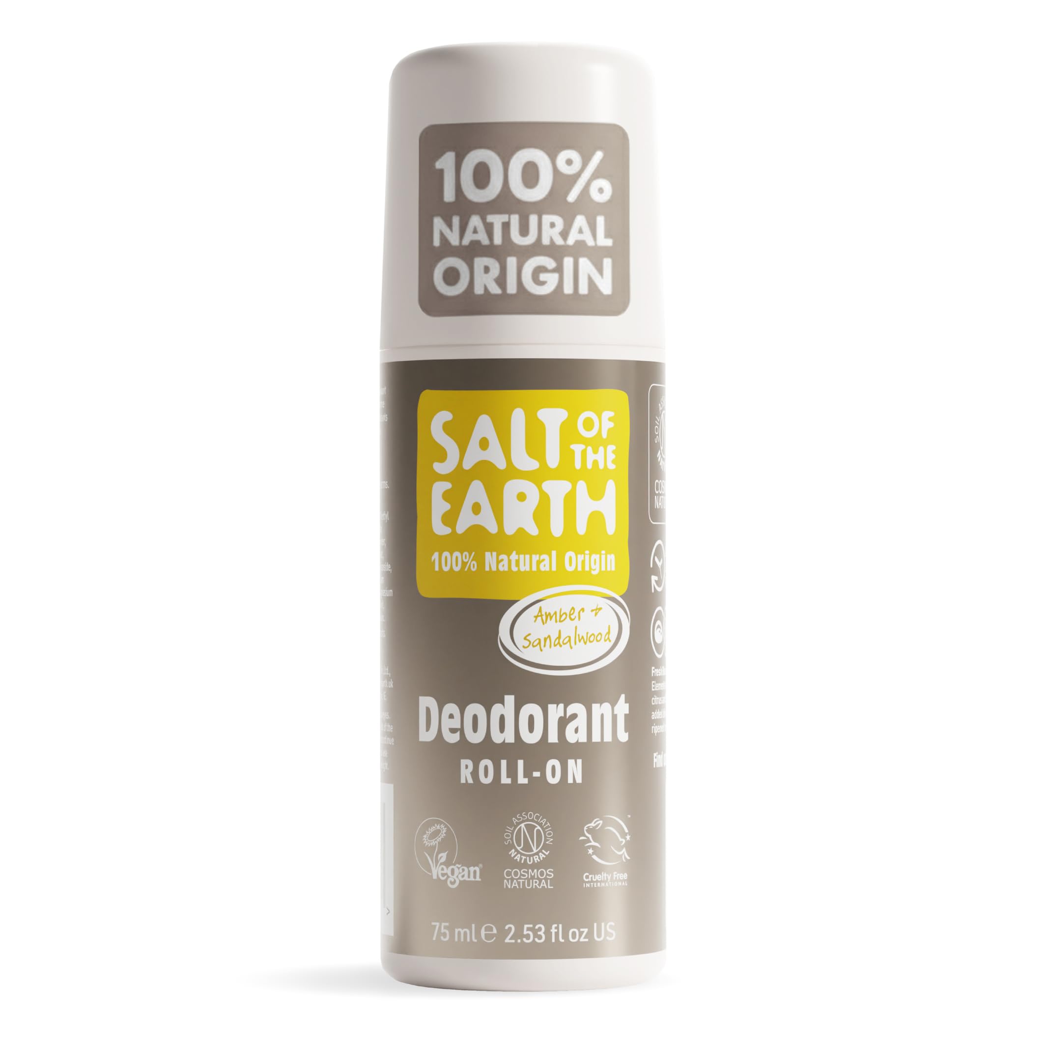 Salt of the Earth Amber & Sandalwood Natural Deodorant Roll On - 75ml - Vegan & Cruelty Free