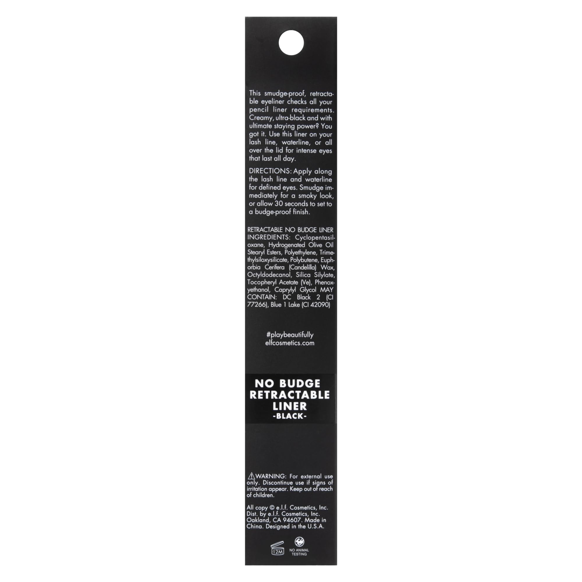 elf No Budge Retractable Eyeliner, cremig, hochpigmentiert &amp; wasserfest, für ausdrucksstarke &amp; definierte Linien, vegan &amp; tierversuchsfrei, Schwarz 8