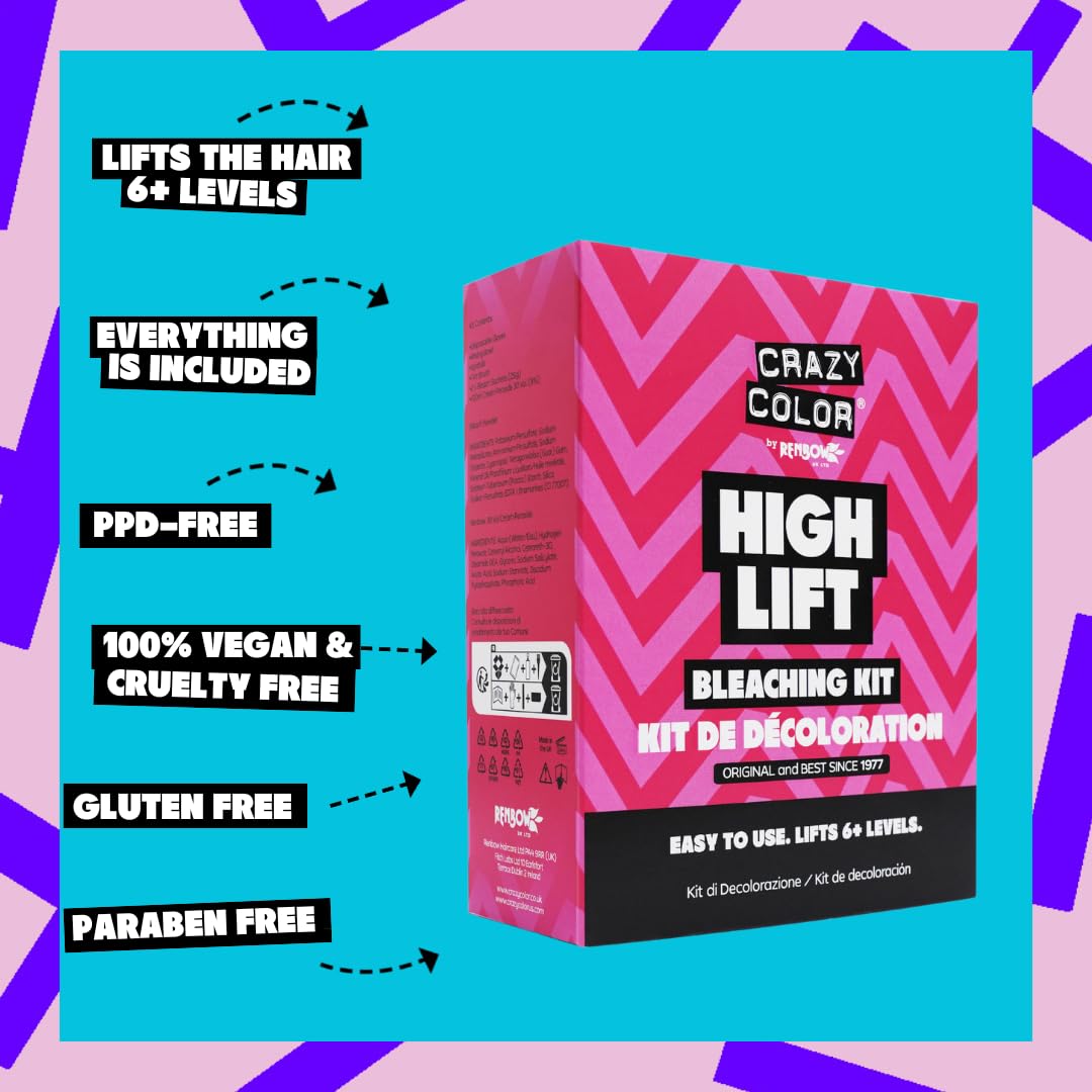 Crazy Color High Lift Bleaching Kit with 30 Vol (9%) Developer & Tools