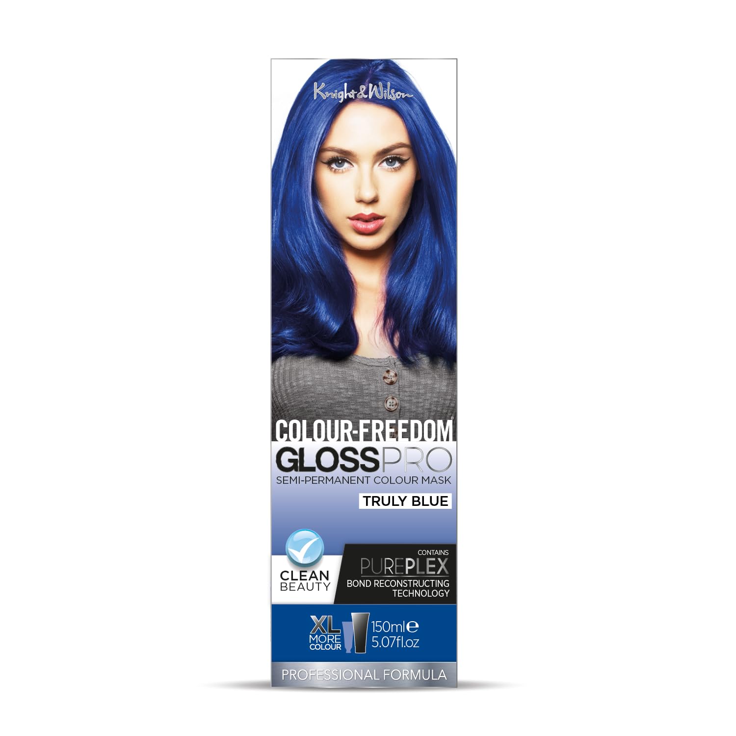 Knight &amp; Wilson Colour-Freedom Gloss Pro 150ml Truly Blue Semi-Permanente Haarfarbe - Ultra-Brillante vegane Farbmaske mit PurePlex | Ammoniakfreie Farbe, hält bis zu 6-10 Haarwäschen