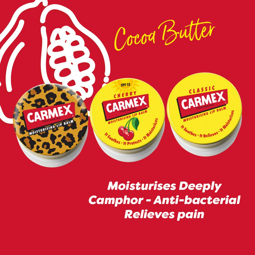 Carmex Lip Balm Pot Trio Pack: Cherry, Classic & Wild with SPF 15 5