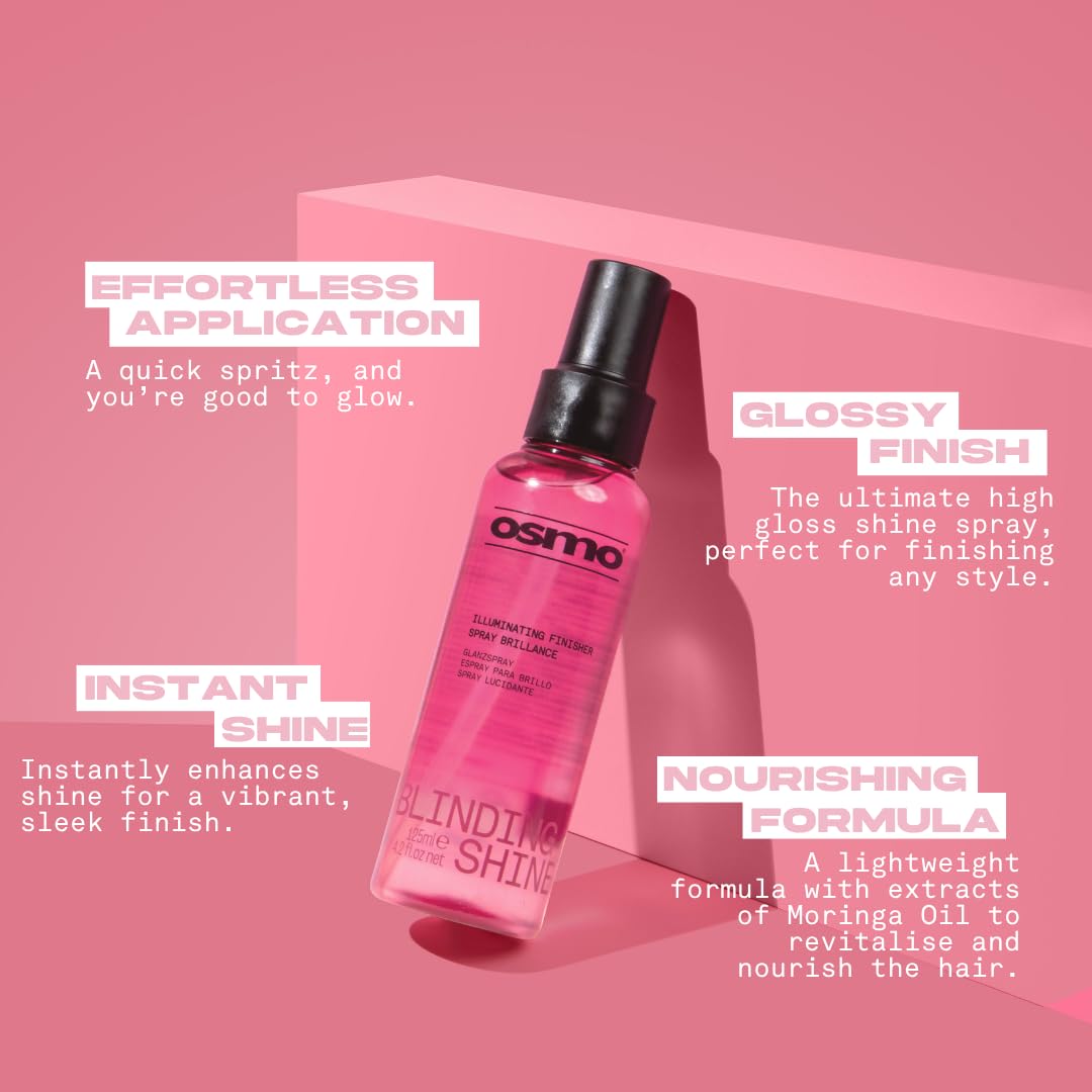 OSMO Blinding Illuminating Finisher Spray | High Gloss Frizz Control with Moringa Oil & Silk Protein 3