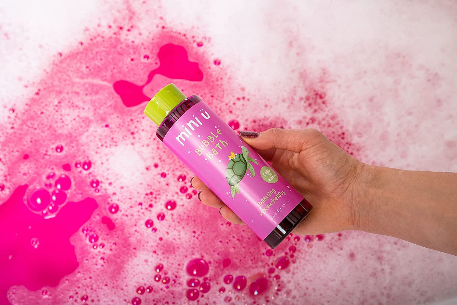 Mini U Sparkling Strawberry Bubble Bath for Babies & Kids - Pink, Gentle Foaming Liquid 3